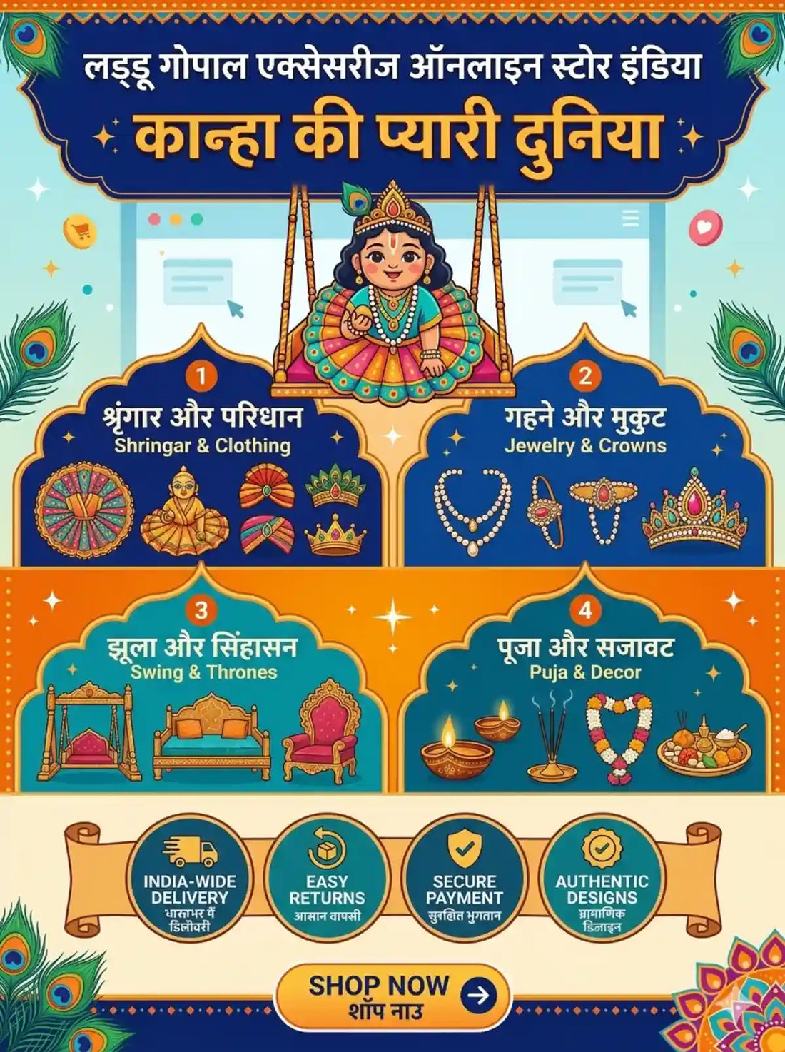 लड्डू गोपाल एक्सेसरीज़ ऑनलाइन स्टोर इंडिया
