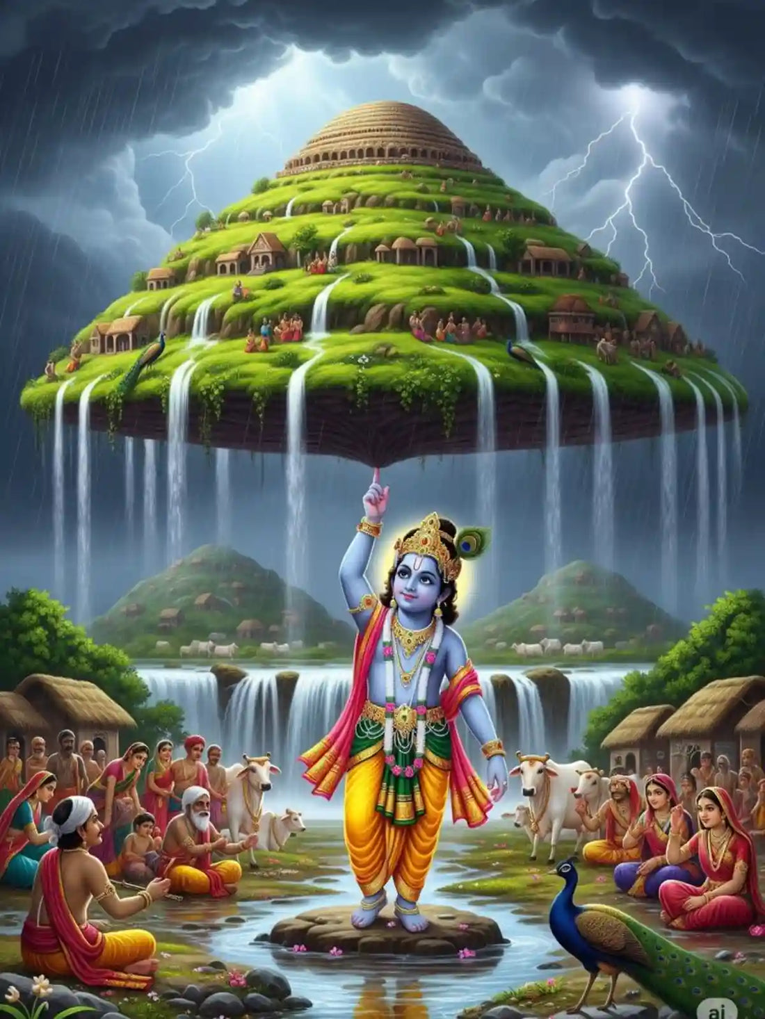 श्रीकृष्ण द्वारा गोवर्धन पर्वत उठाने की कहानी और उसका गहरा अर्थ