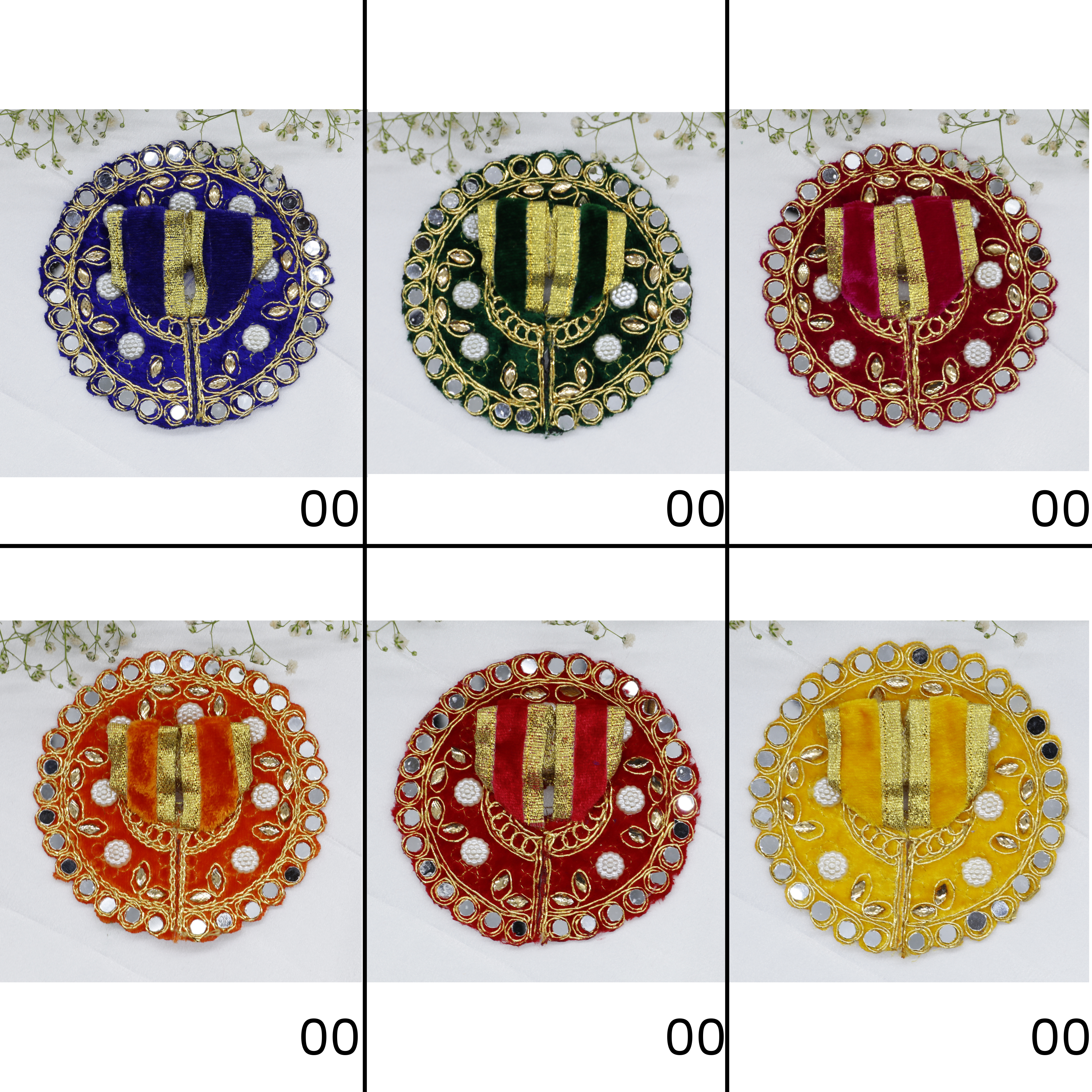 Makhmali Moti Mirror Work Laddu Gopal Dress - Mix Color / Pack of 12 (6 X 2)