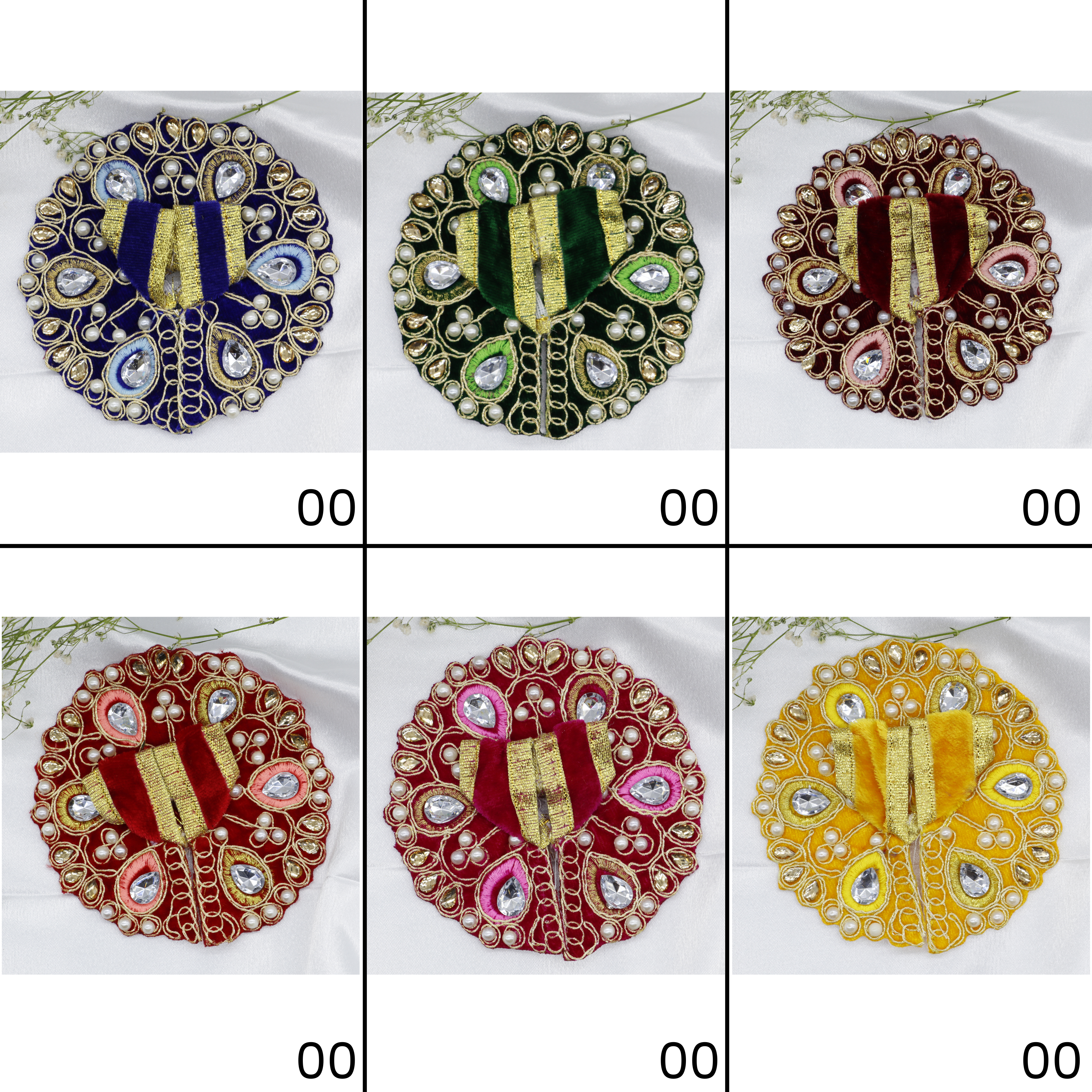 Heera Moti Velvet Base Laddu Gopal Dress - Mix Color/ Pack of 12 (6 X 2)