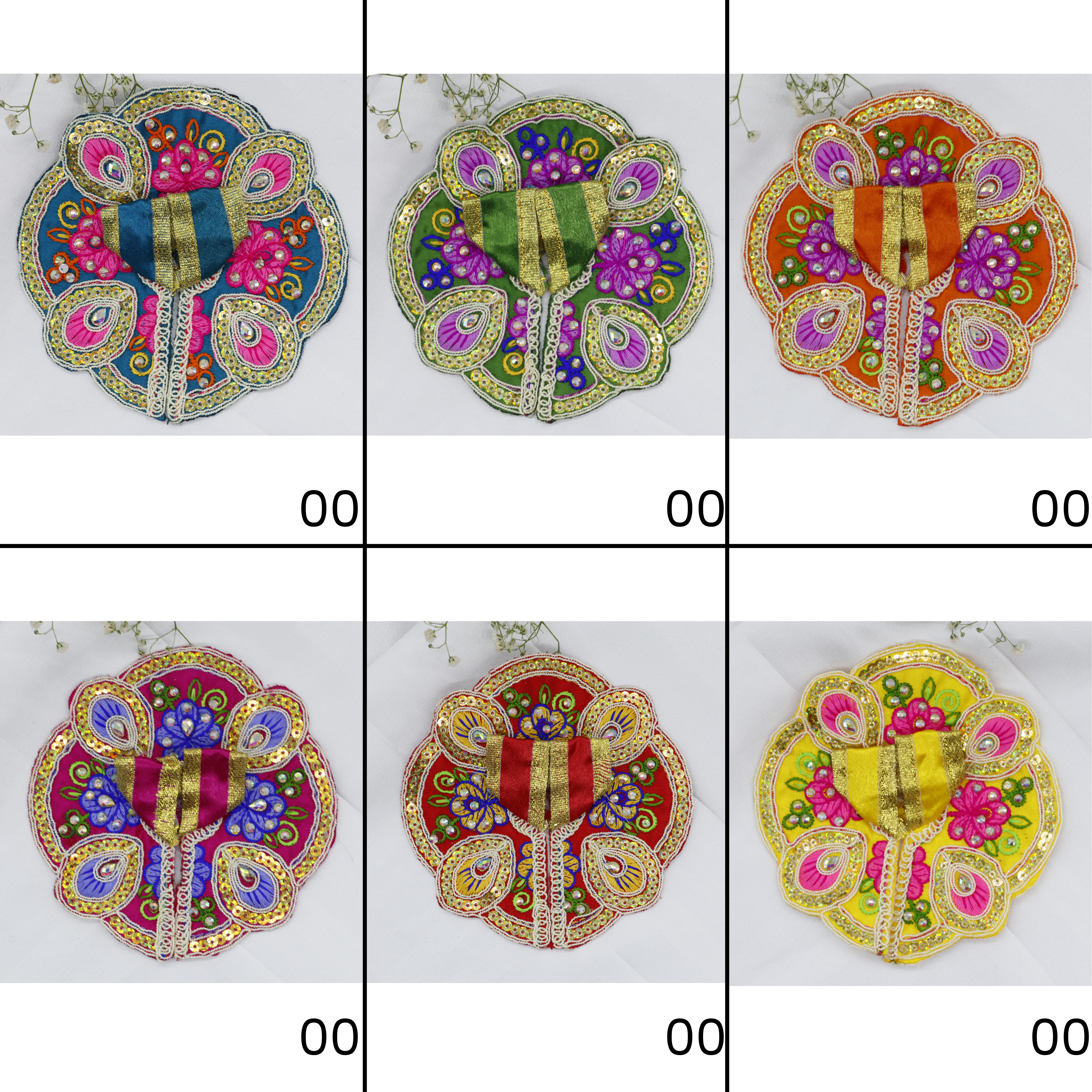 મયુર રંગત ભરતકામ લાડુ ગોપાલ ડ્રેસ - મિક્સ કલર / 6 નું પેક