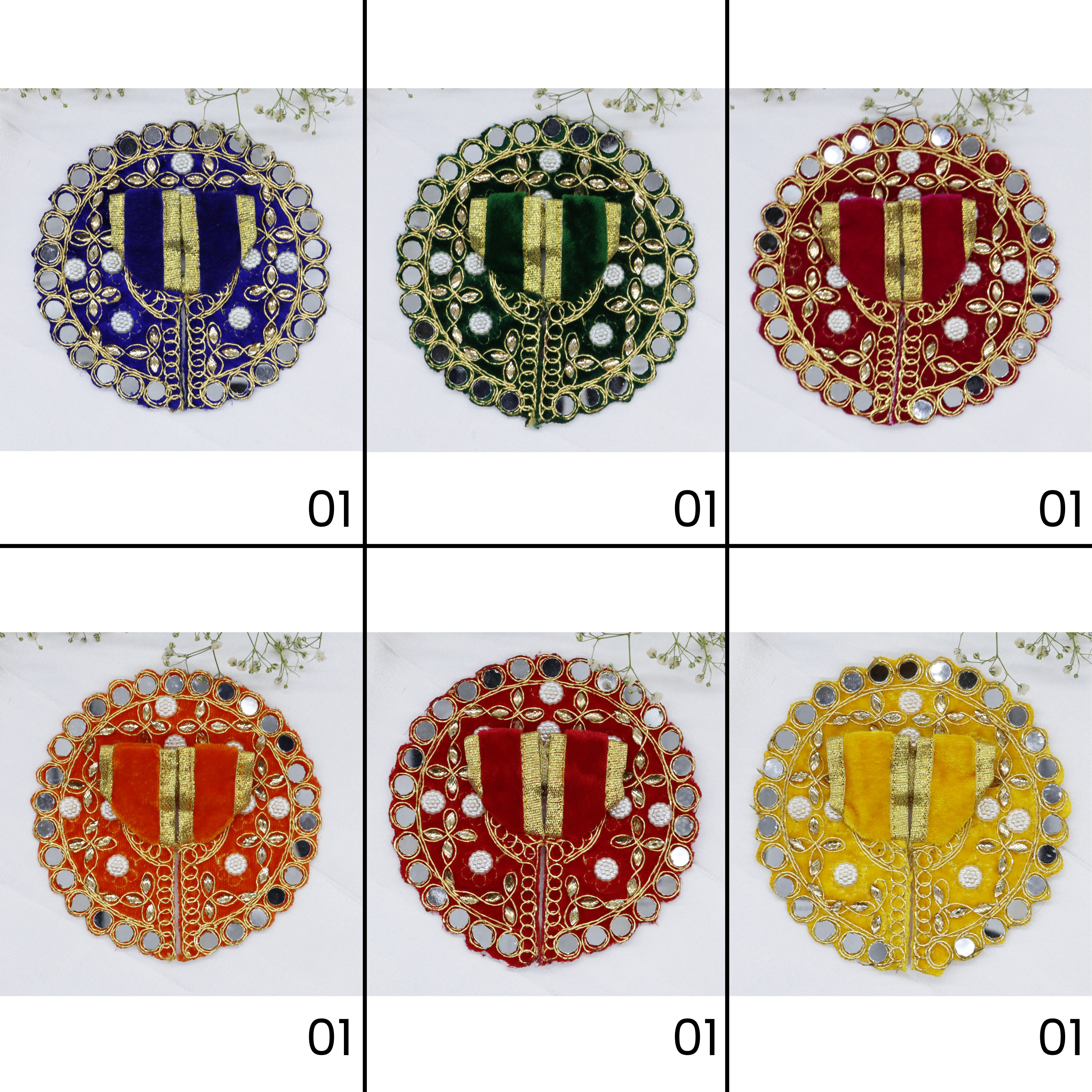 Makhmali Moti Mirror Work Laddu Gopal Dress - Mix Color / Pack of 12 (6 X 2)