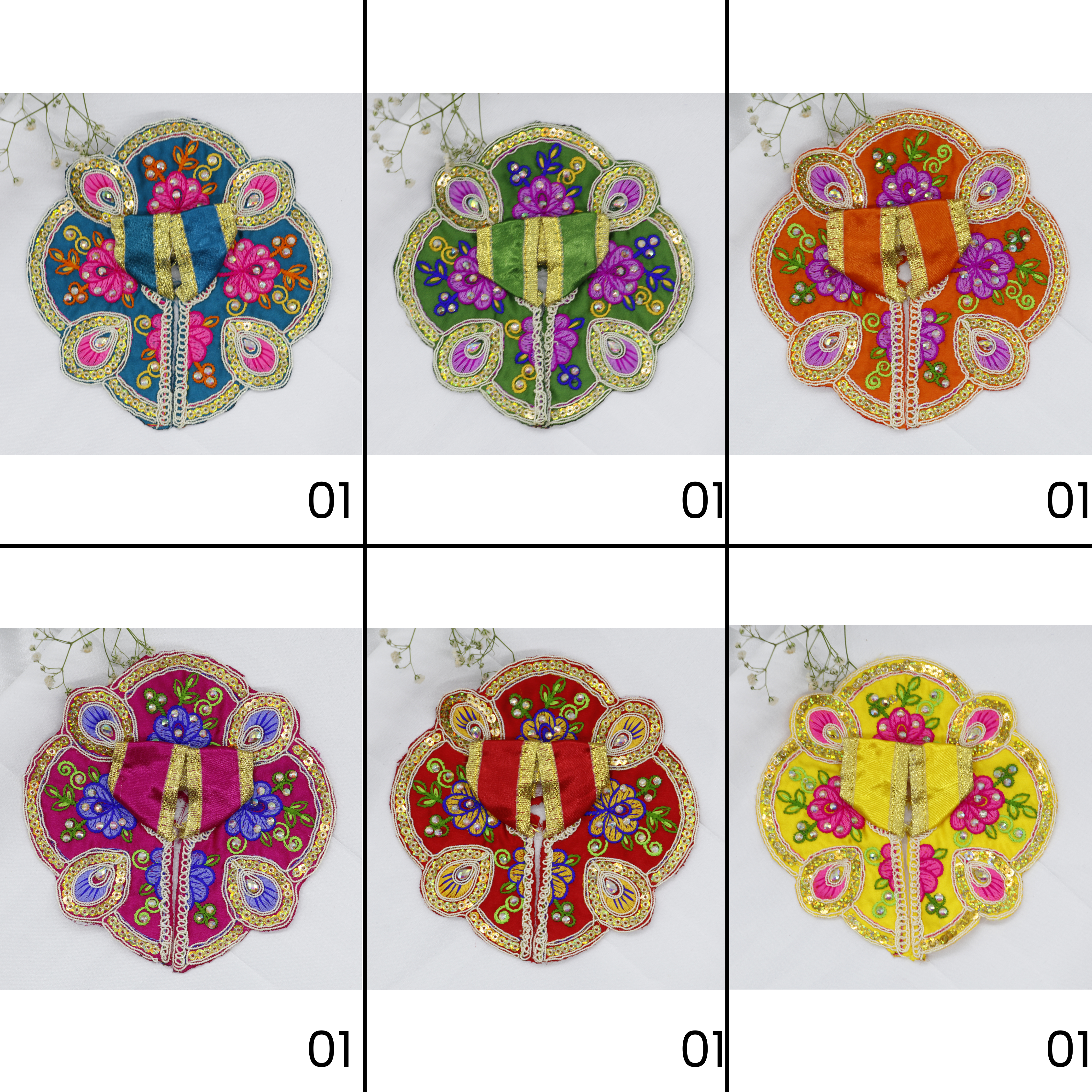 મયુર રંગત ભરતકામ લાડુ ગોપાલ ડ્રેસ - મિક્સ કલર / 6 નું પેક