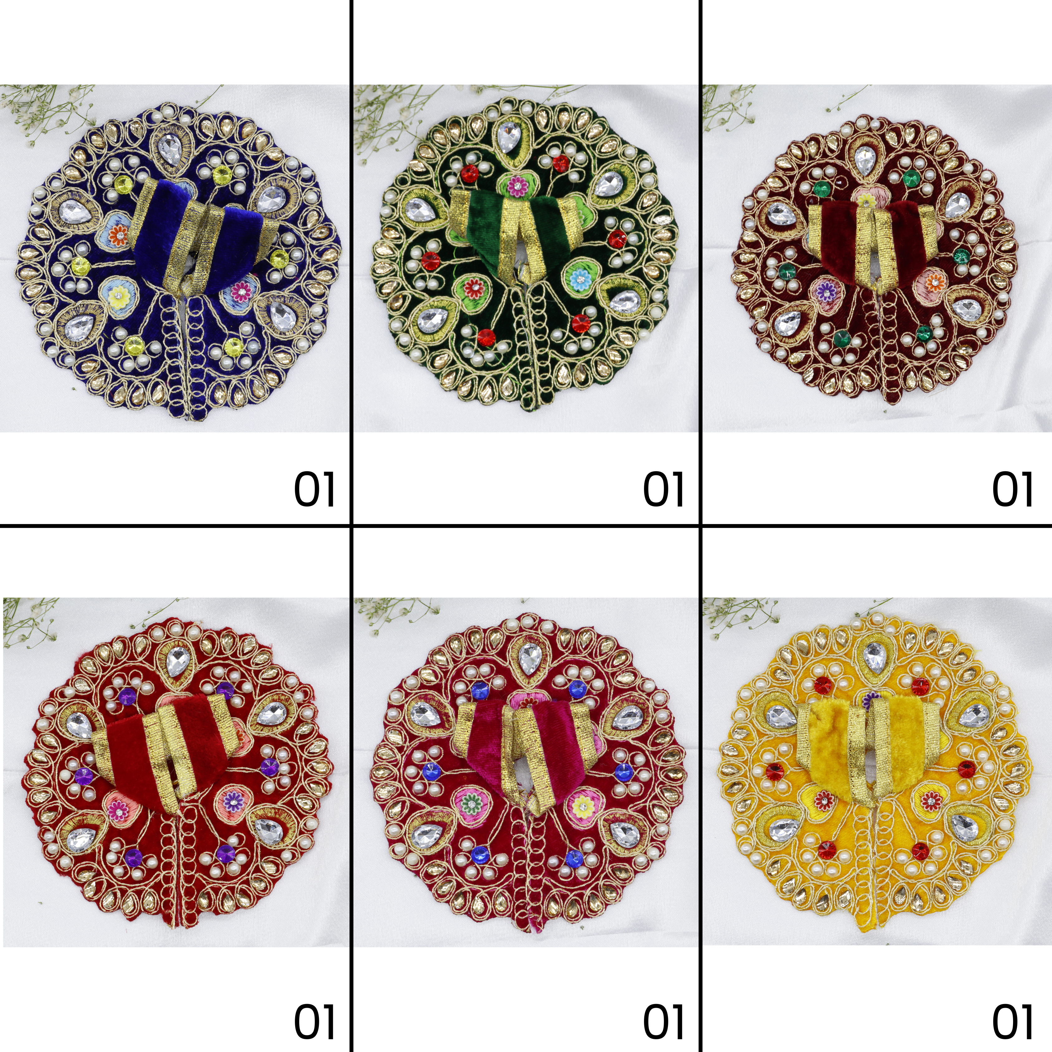 Heera Moti Velvet Base Laddu Gopal Dress - Mix Color/ Pack of 12 (6 X 2)