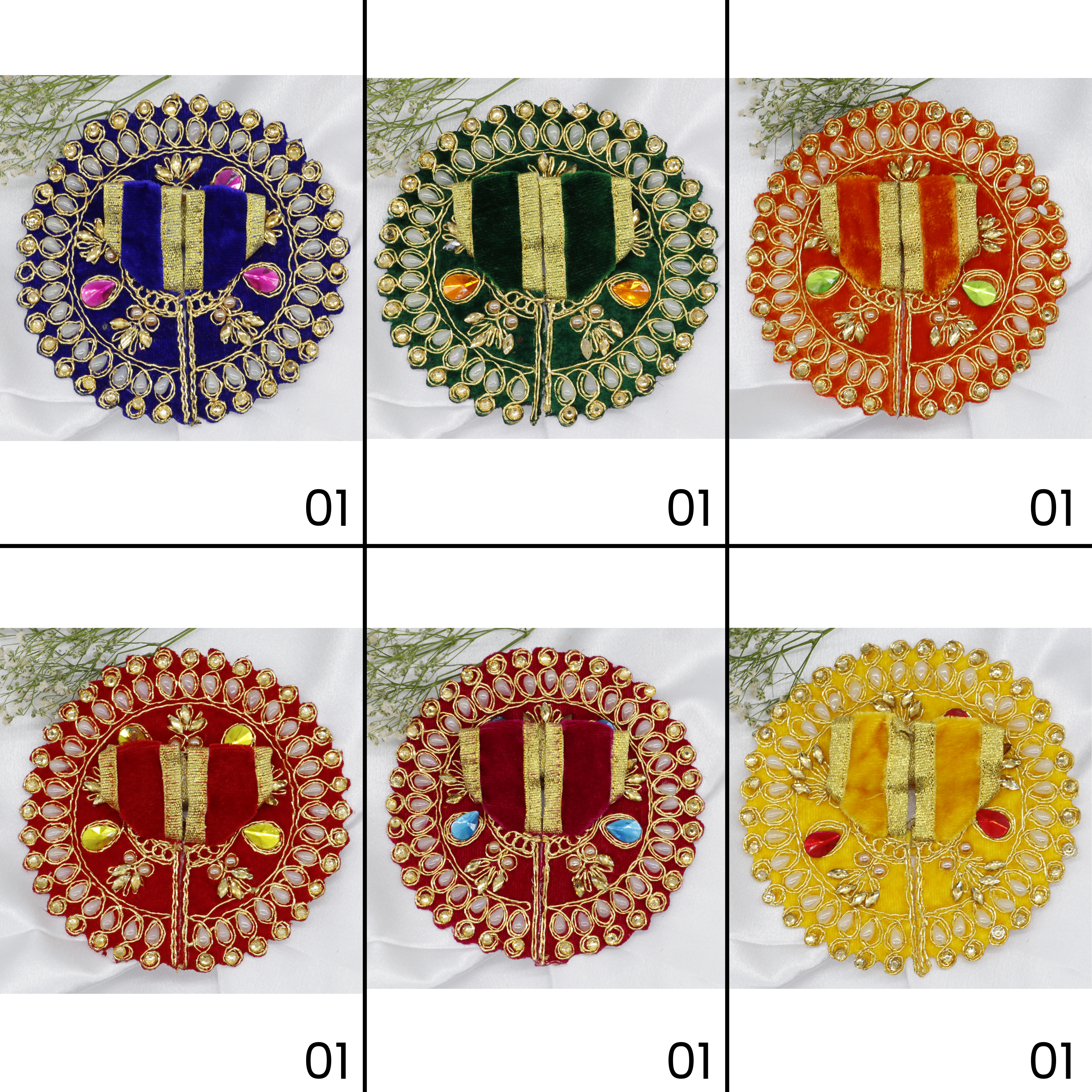 Jhalar Chakra Diamond Work Laddu Gopal Dress - Mix Color/ Pack of 12 (6 X 2)