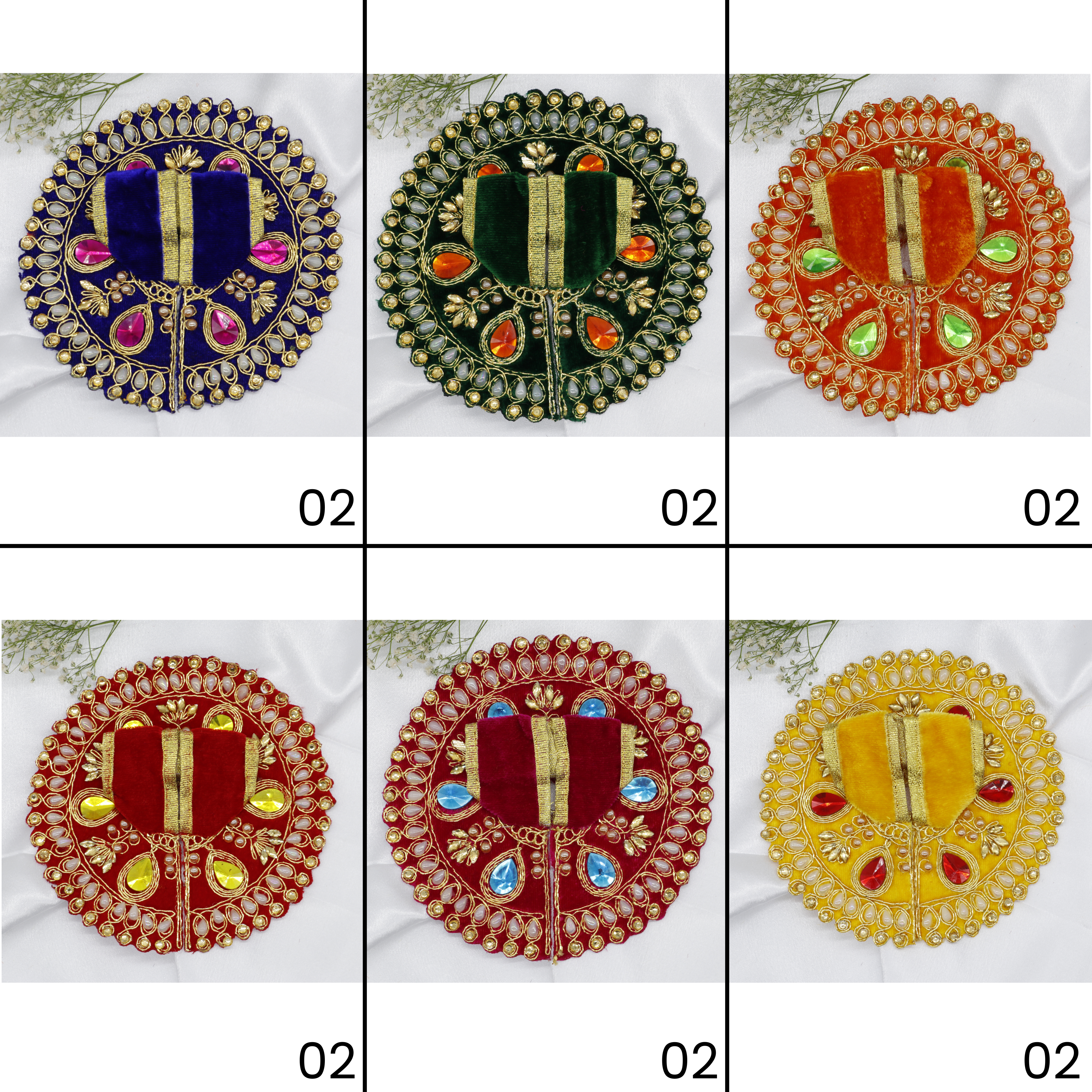 Jhalar Chakra Diamond Work Laddu Gopal Dress - Mix Color/ Pack of 12 (6 X 2)