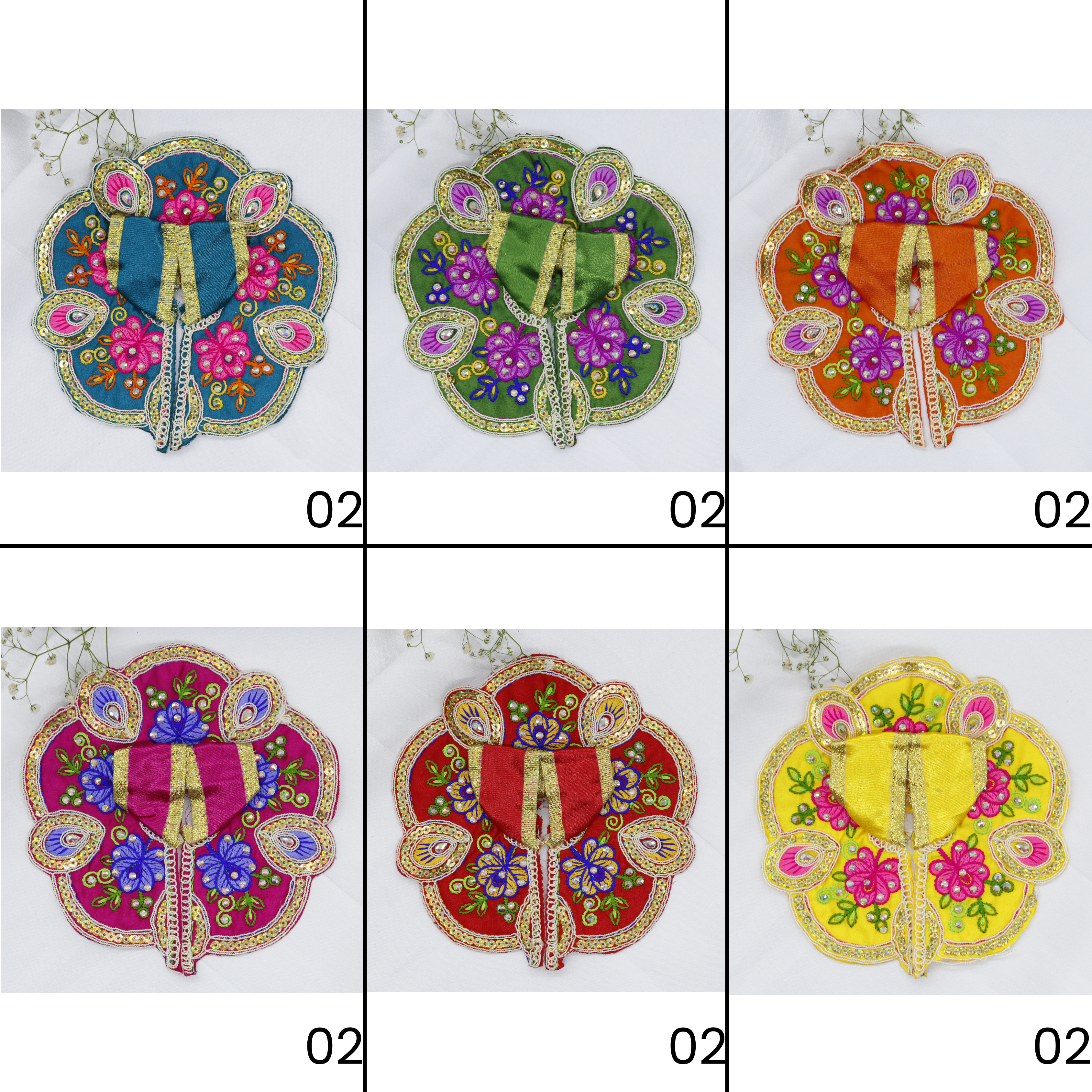 મયુર રંગત ભરતકામ લાડુ ગોપાલ ડ્રેસ - મિક્સ કલર / 6 નું પેક