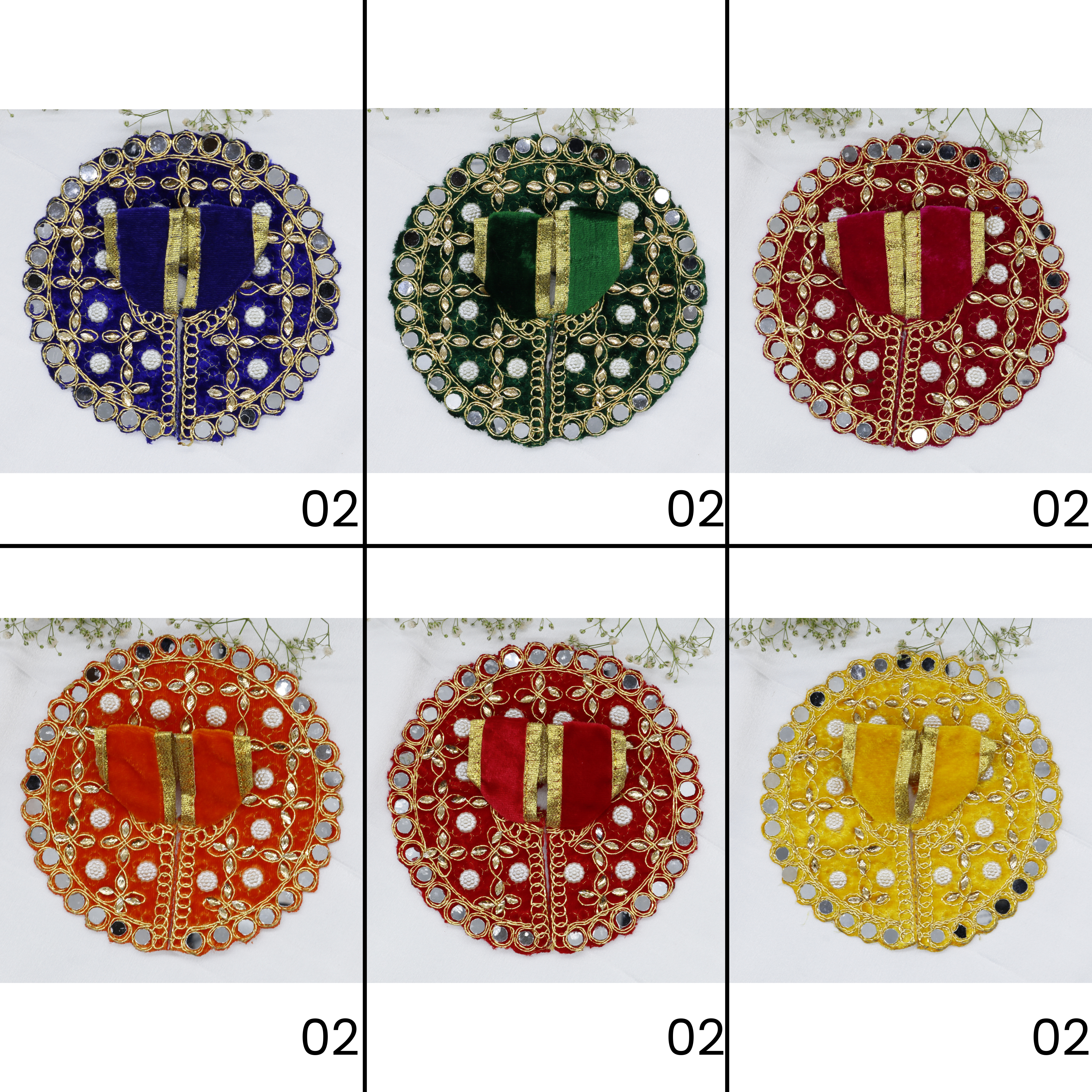 Makhmali Moti Mirror Work Laddu Gopal Dress - Mix Color / Pack of 12 (6 X 2)