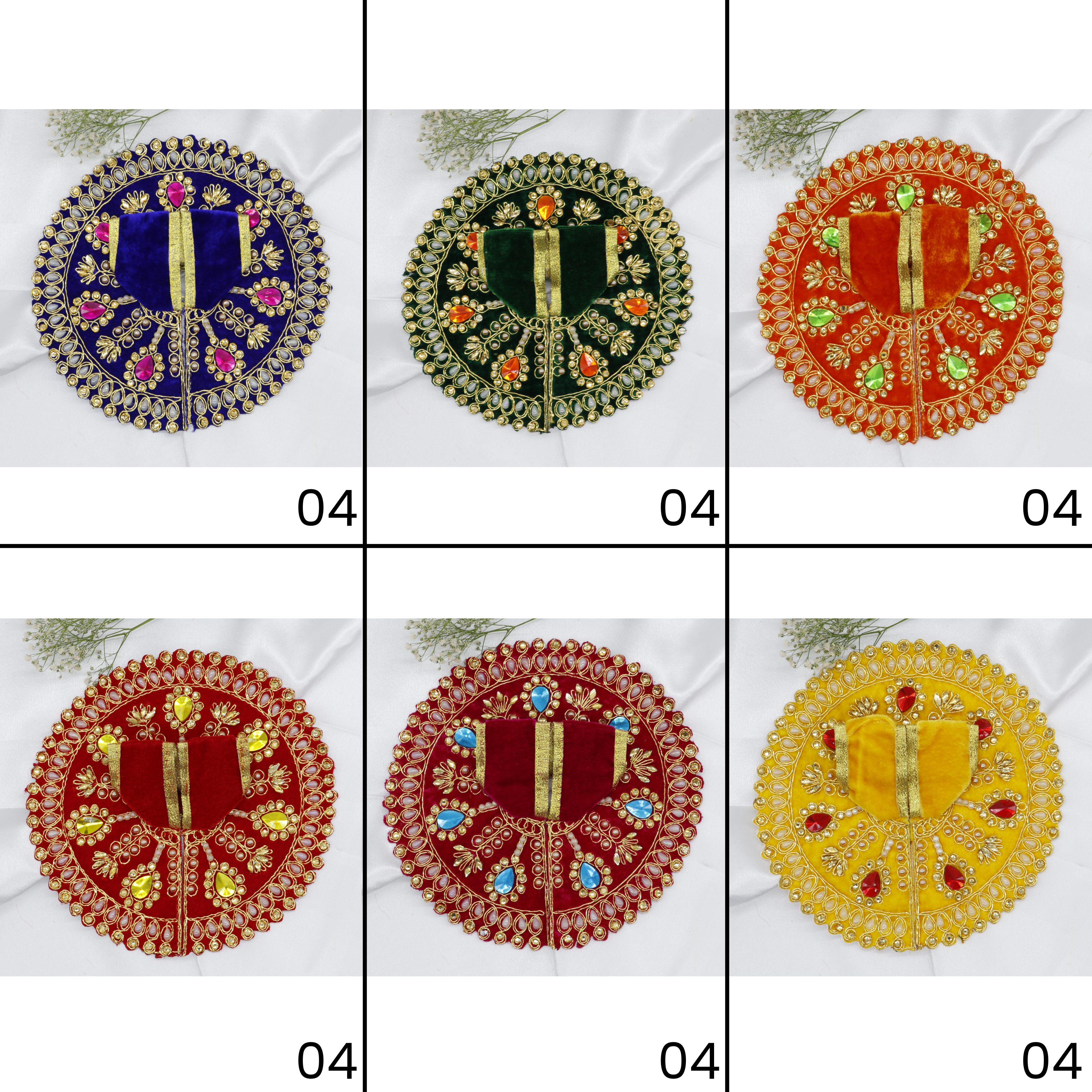 Jhalar Chakra Diamond Work Laddu Gopal Dress - Mix Color/ Pack of 12 (6 X 2)