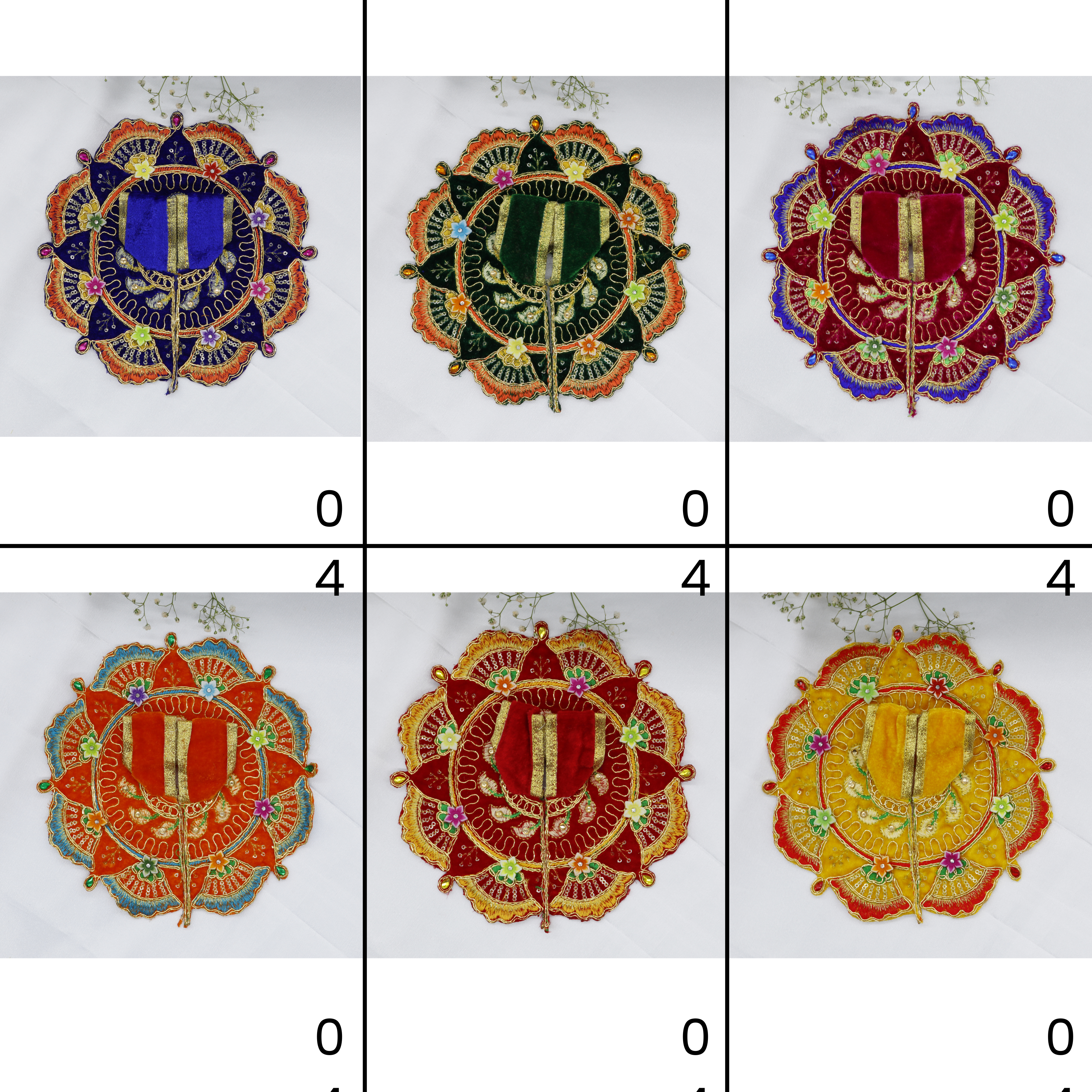 ફૂલ પત્તી ઝરી વર્ક લાડુ ગોપાલ ડ્રેસ - મિક્સ કલર/ ૧૨ (૬ X ૨) નું પેક