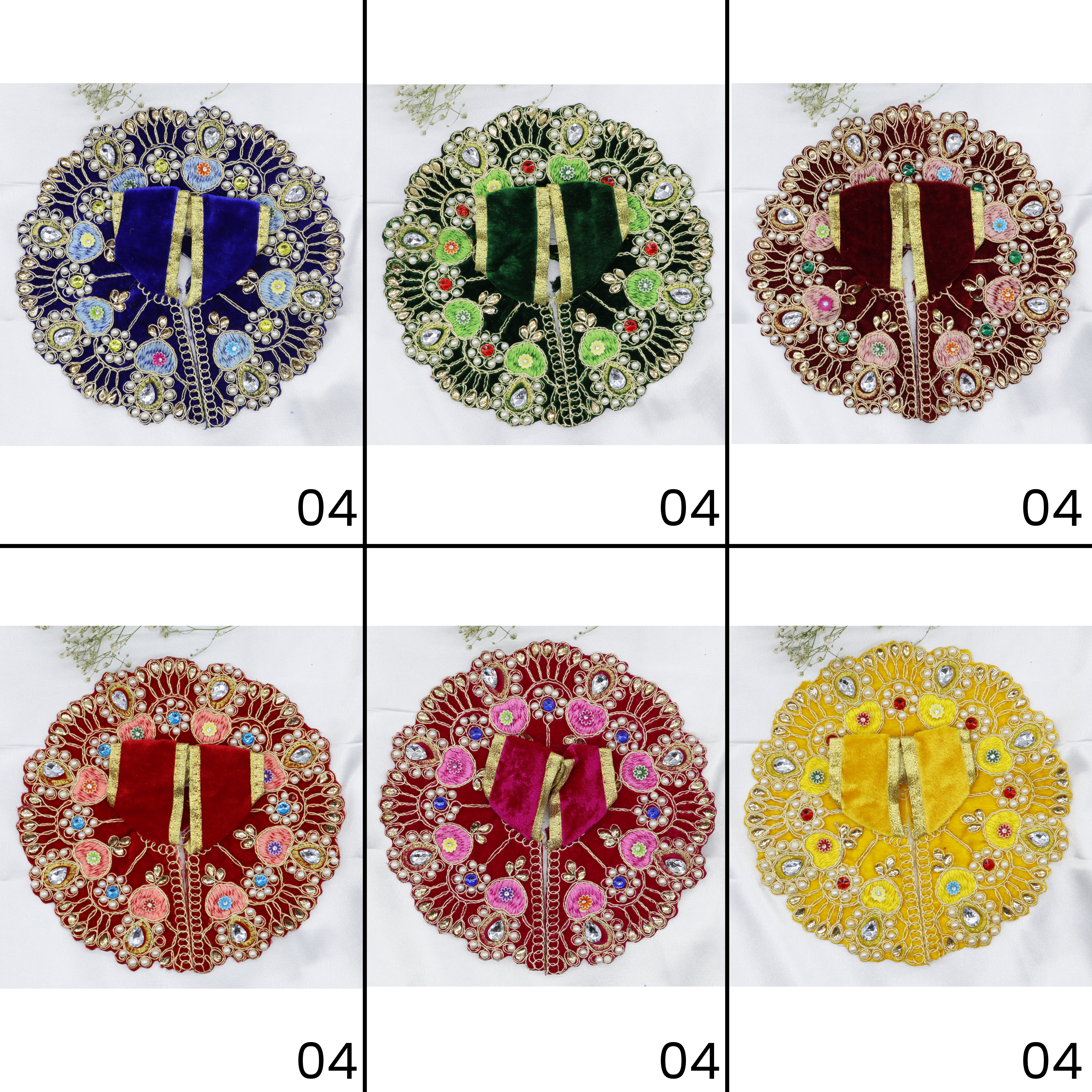 Heera Moti Velvet Base Laddu Gopal Dress - Mix Color/ Pack of 12 (6 X 2)