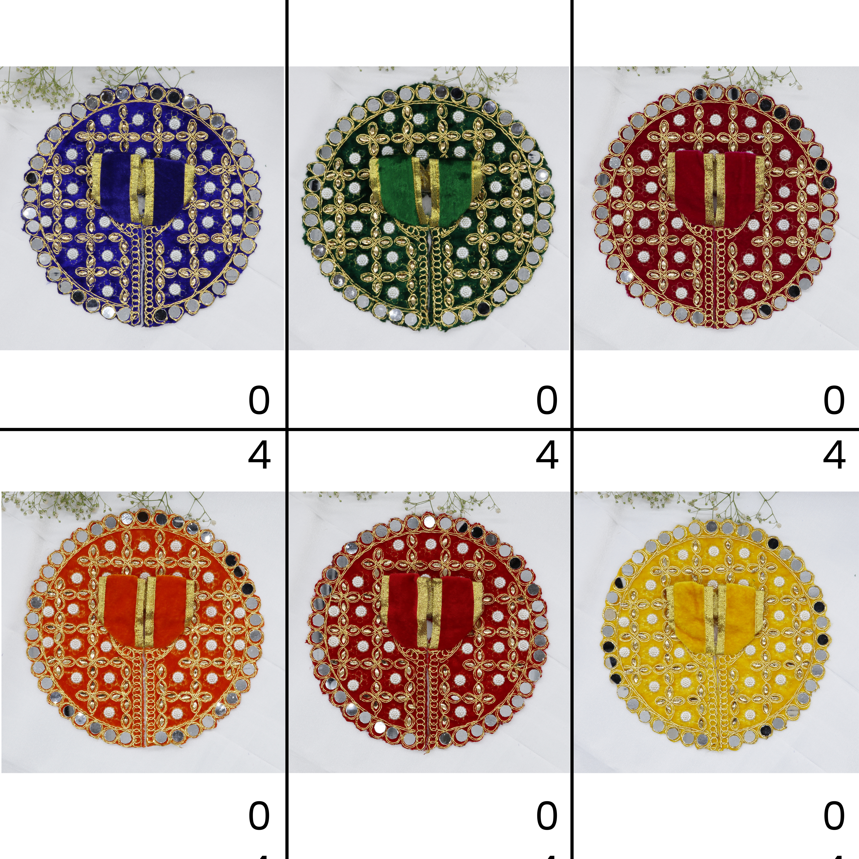 Makhmali Moti Mirror Work Laddu Gopal Dress - Mix Color / Pack of 12 (6 X 2)