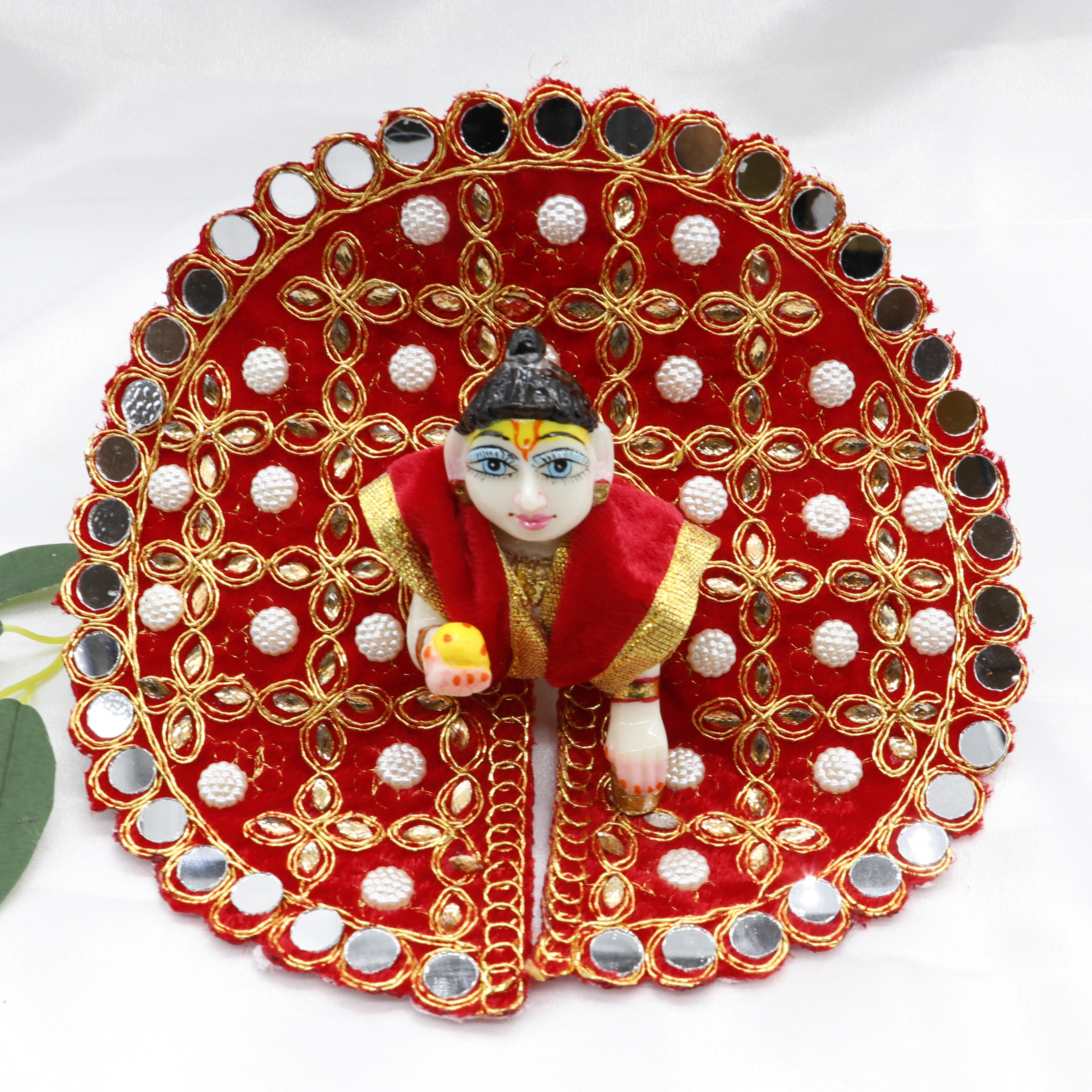 Makhmali Moti Mirror Work Laddu Gopal Dress