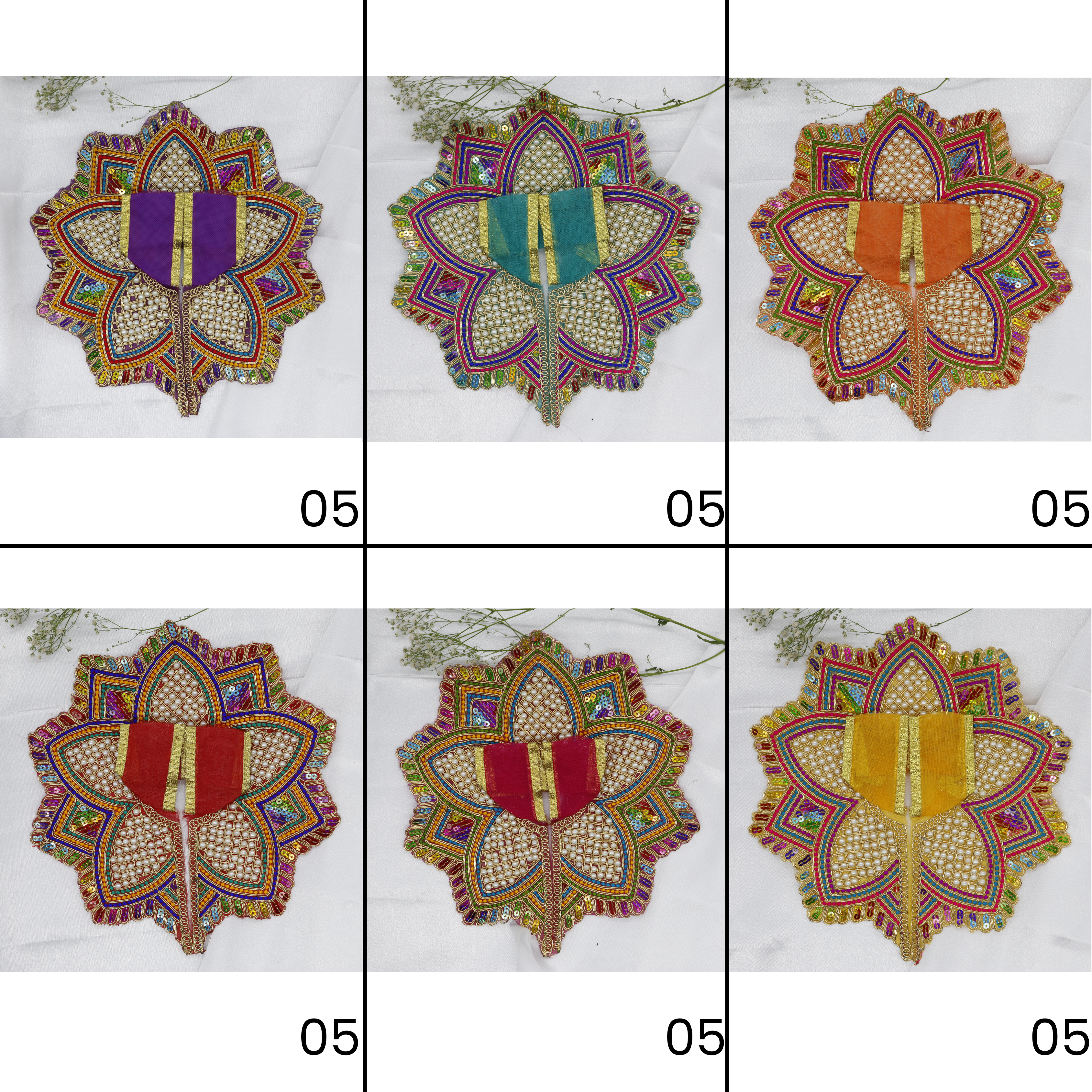 મોતી મંડલ ડિઝાઇન નેટ ફેબ્રિક લાડુ ગોપાલ ડ્રેસ - મિક્સ કલર