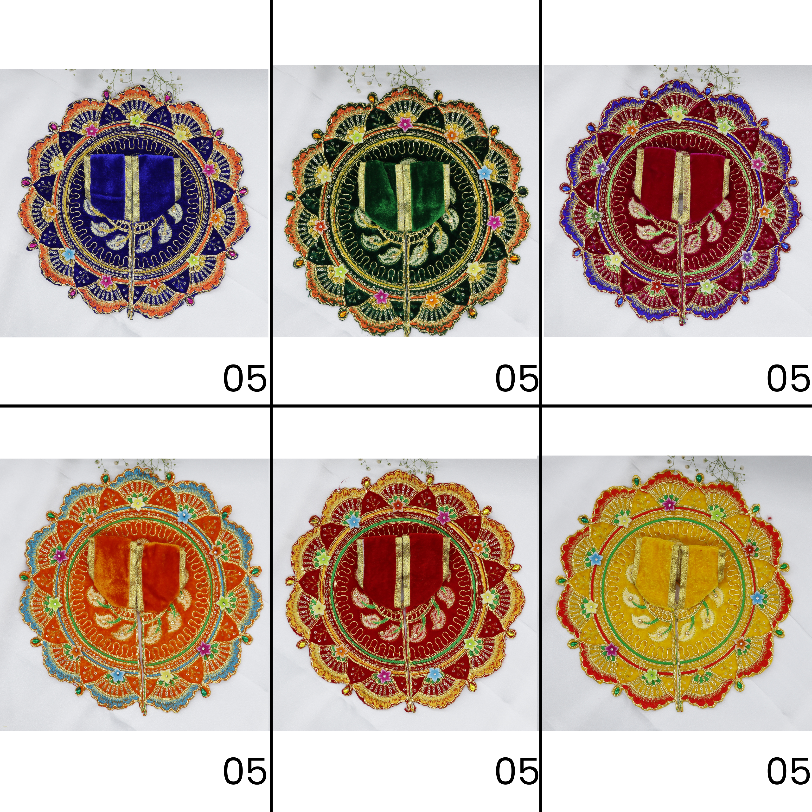 ફૂલ પત્તી ઝરી વર્ક લાડુ ગોપાલ ડ્રેસ - મિક્સ કલર/ ૧૨ (૬ X ૨) નું પેક