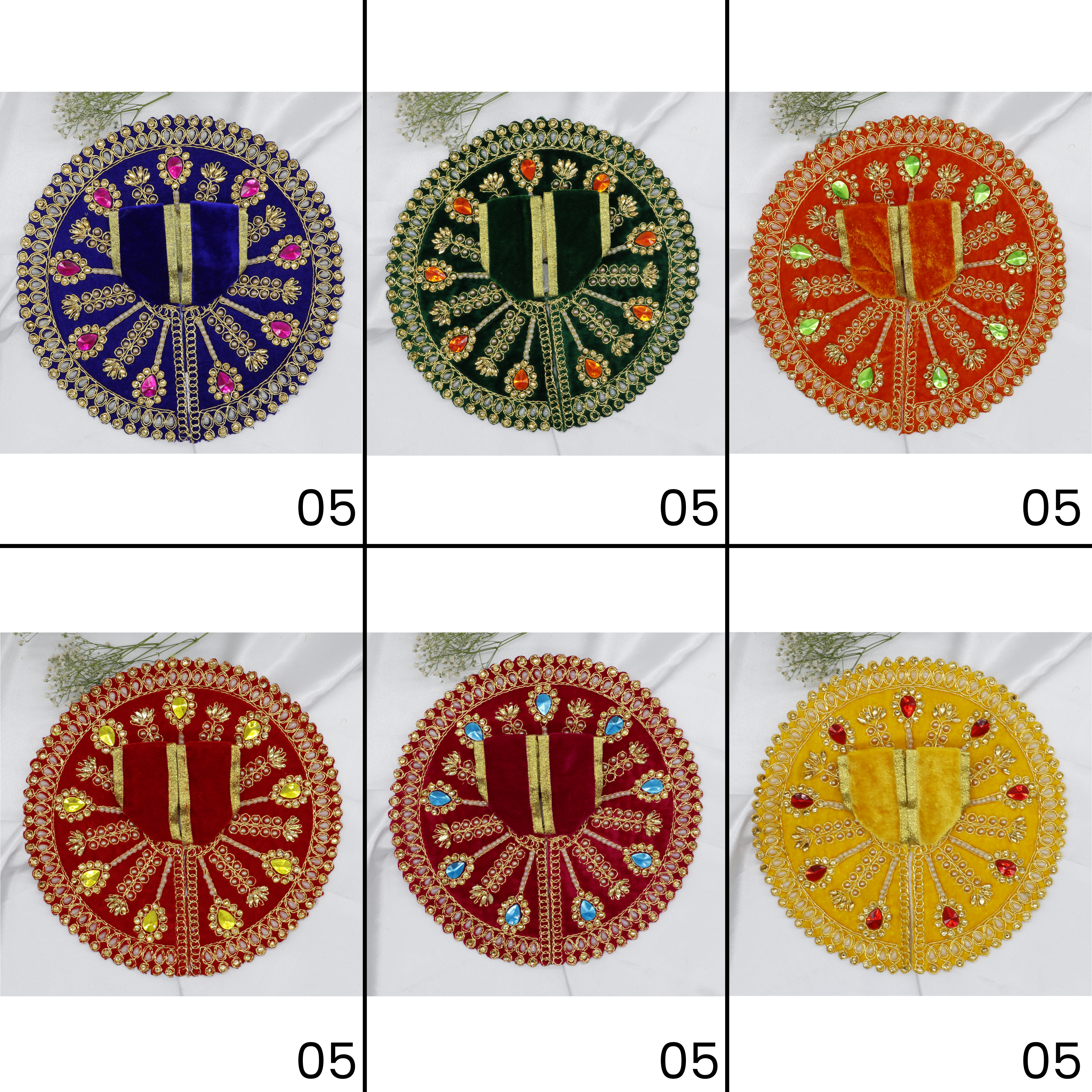 Jhalar Chakra Diamond Work Laddu Gopal Dress - Mix Color/ Pack of 12 (6 X 2)