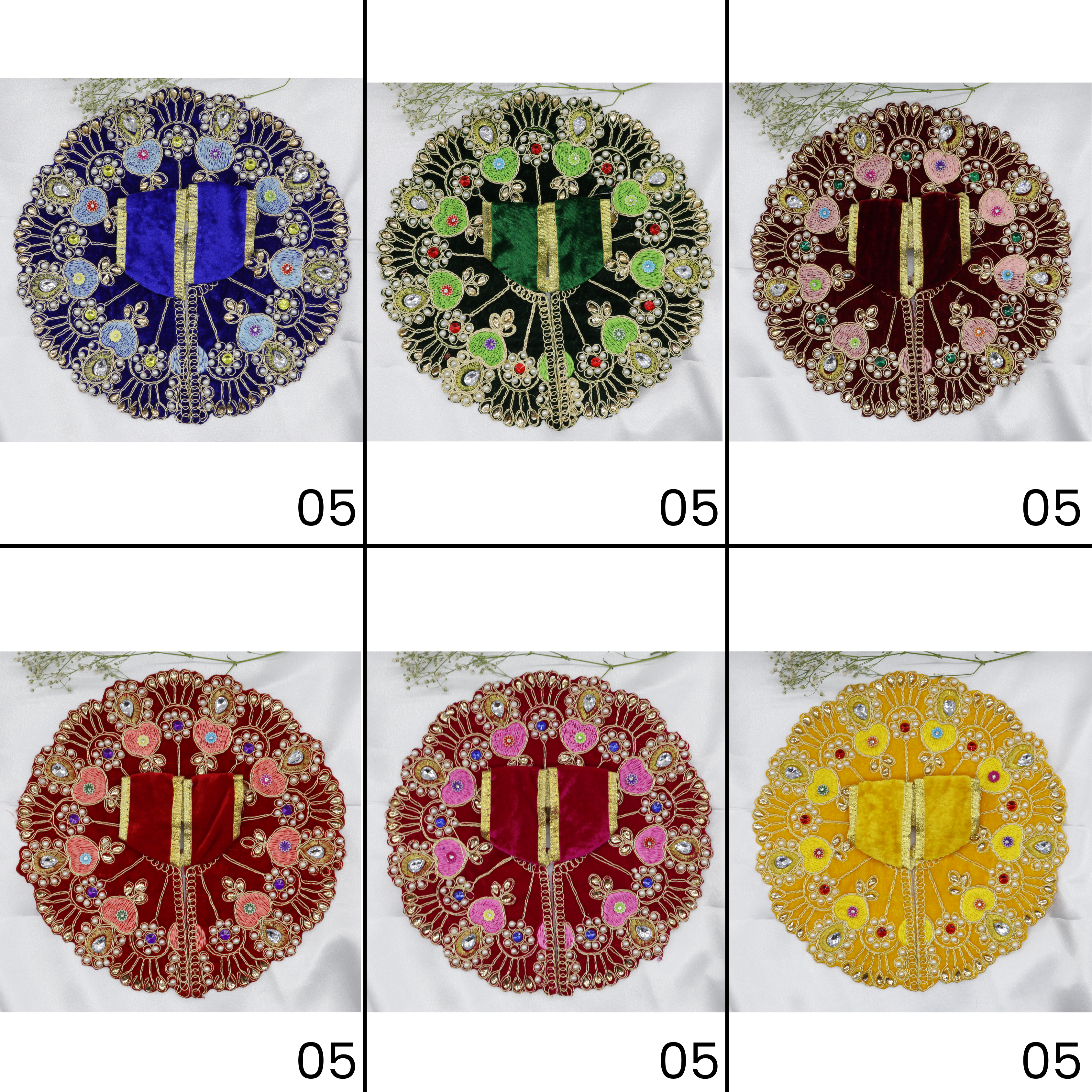 Heera Moti Velvet Base Laddu Gopal Dress - Mix Color/ Pack of 12 (6 X 2)