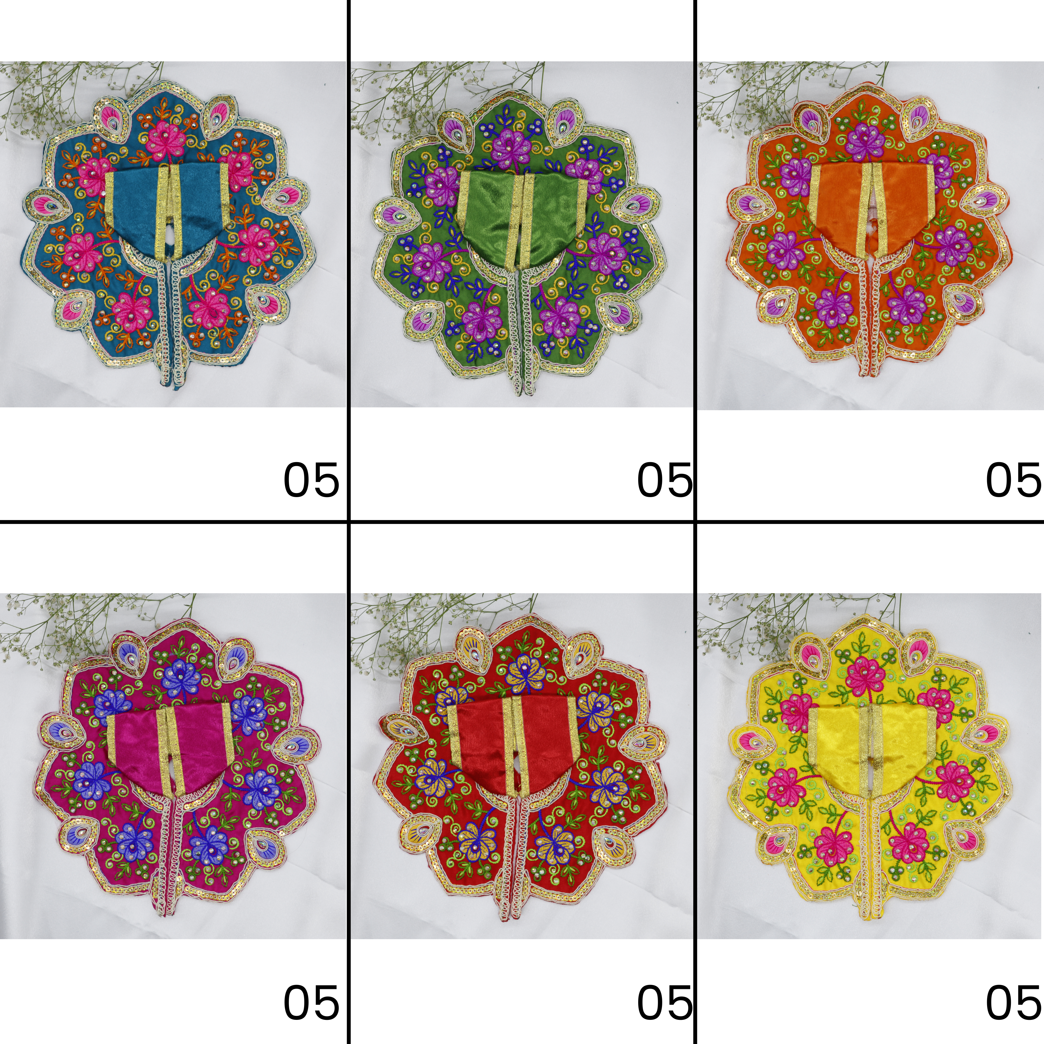 મયુર રંગત ભરતકામ લાડુ ગોપાલ ડ્રેસ - મિક્સ કલર / 6 નું પેક