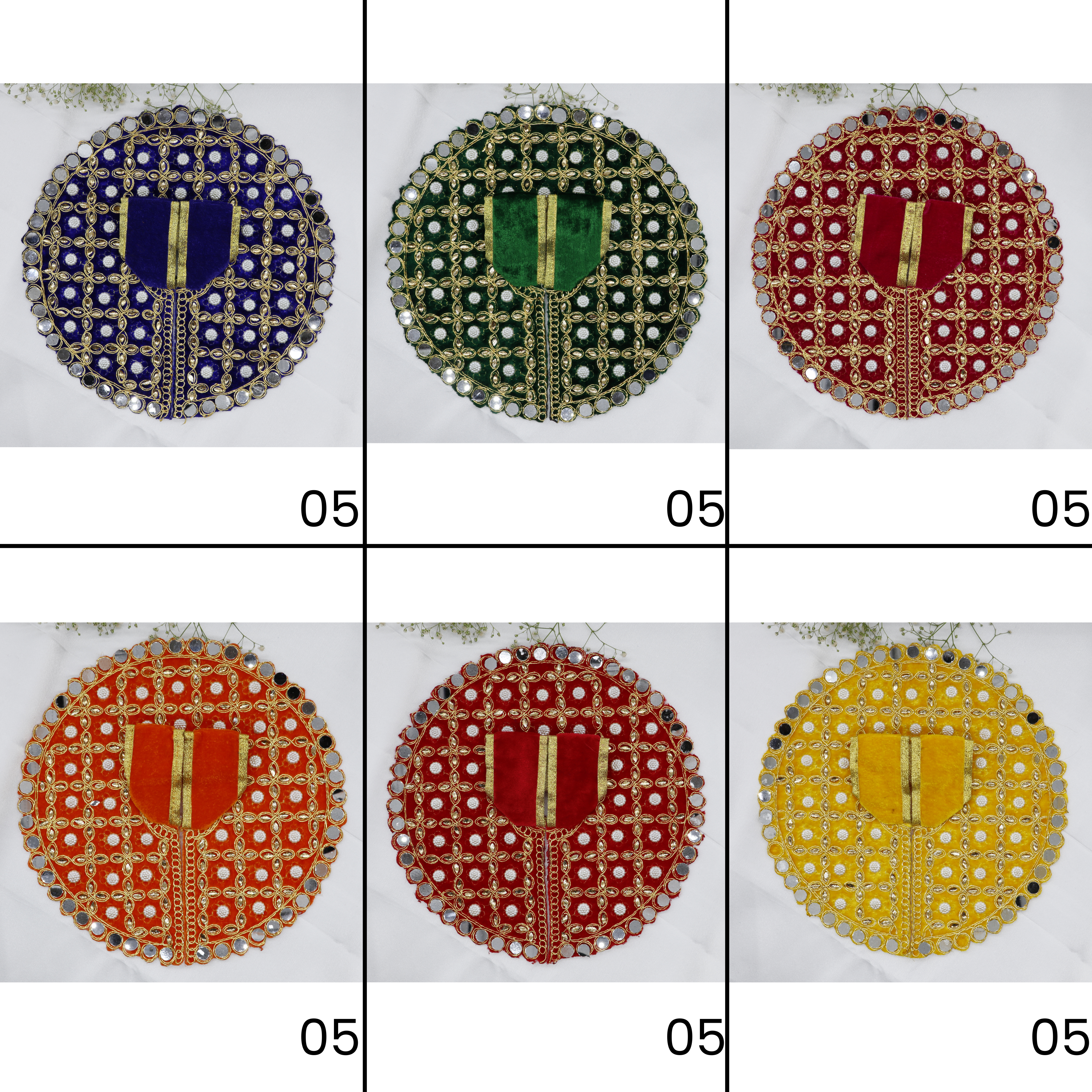 Makhmali Moti Mirror Work Laddu Gopal Dress - Mix Color / Pack of 12 (6 X 2)