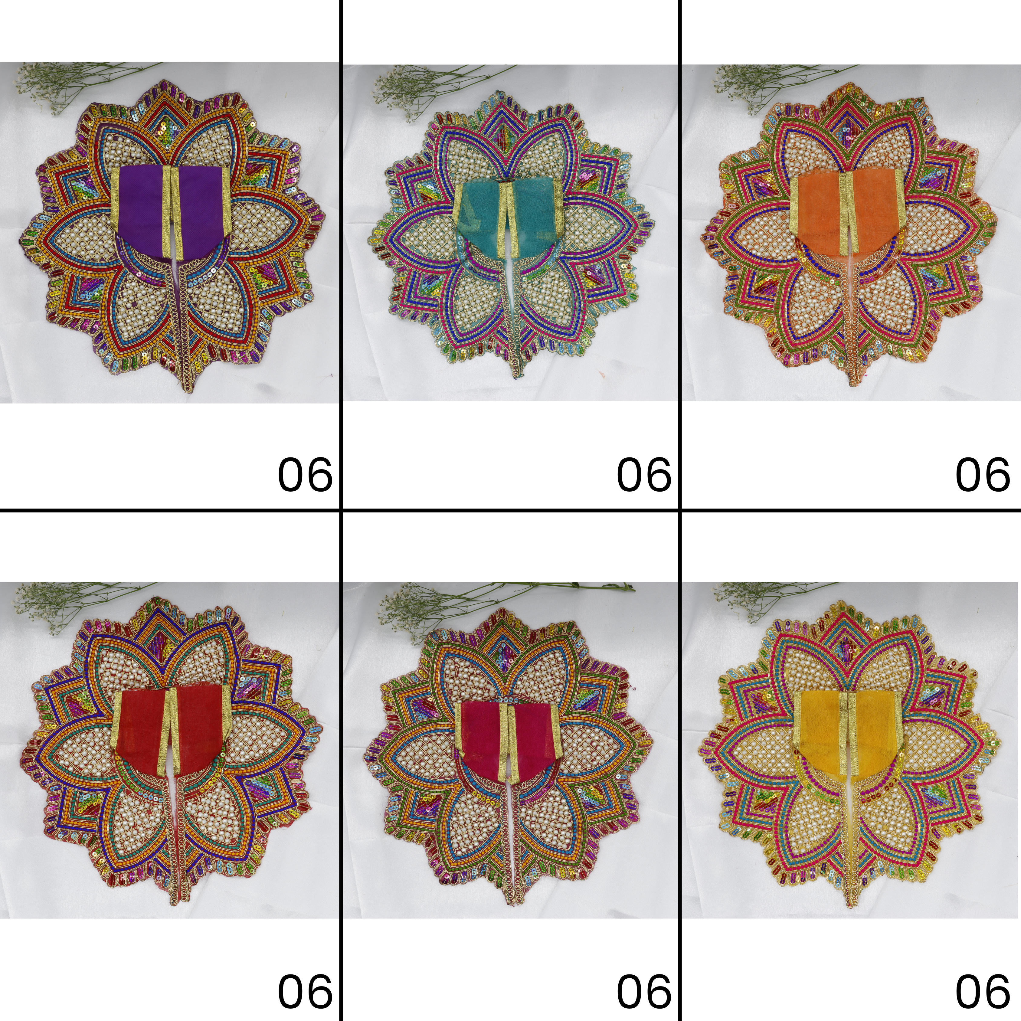 મોતી મંડલ ડિઝાઇન નેટ ફેબ્રિક લાડુ ગોપાલ ડ્રેસ - મિક્સ કલર