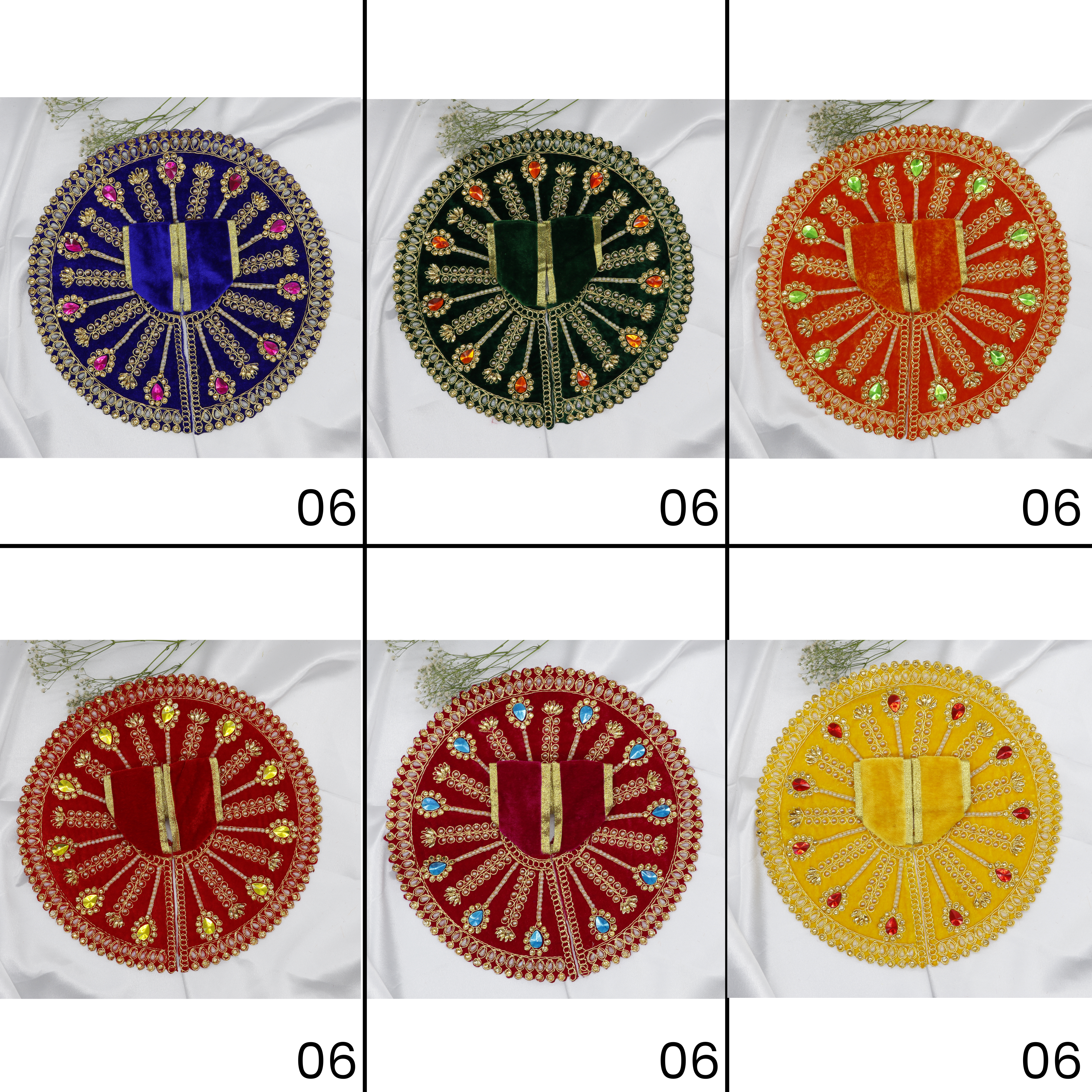 Jhalar Chakra Diamond Work Laddu Gopal Dress - Mix Color/ Pack of 12 (6 X 2)