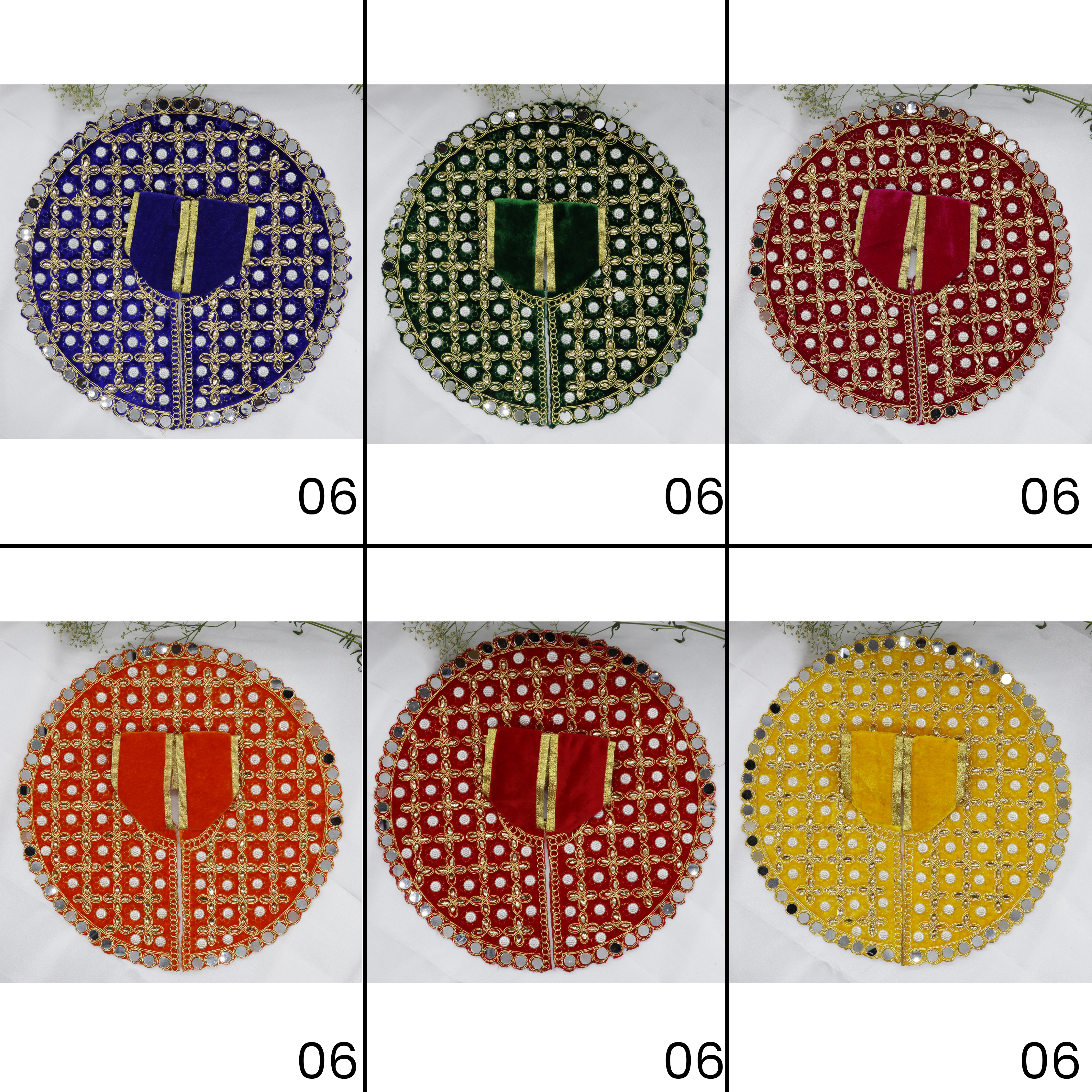 Makhmali Moti Mirror Work Laddu Gopal Dress - Mix Color / Pack of 12 (6 X 2)