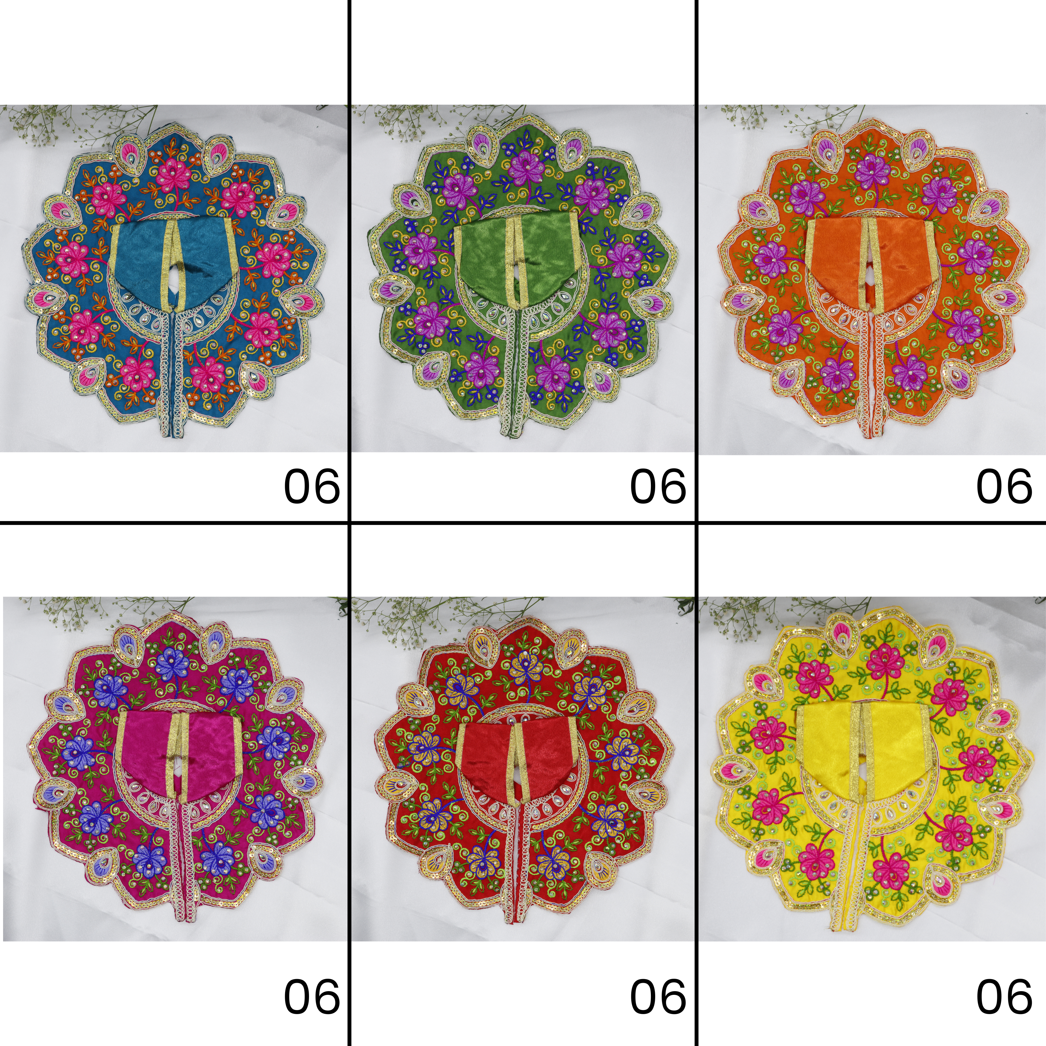 મયુર રંગત ભરતકામ લાડુ ગોપાલ ડ્રેસ - મિક્સ કલર / 6 નું પેક