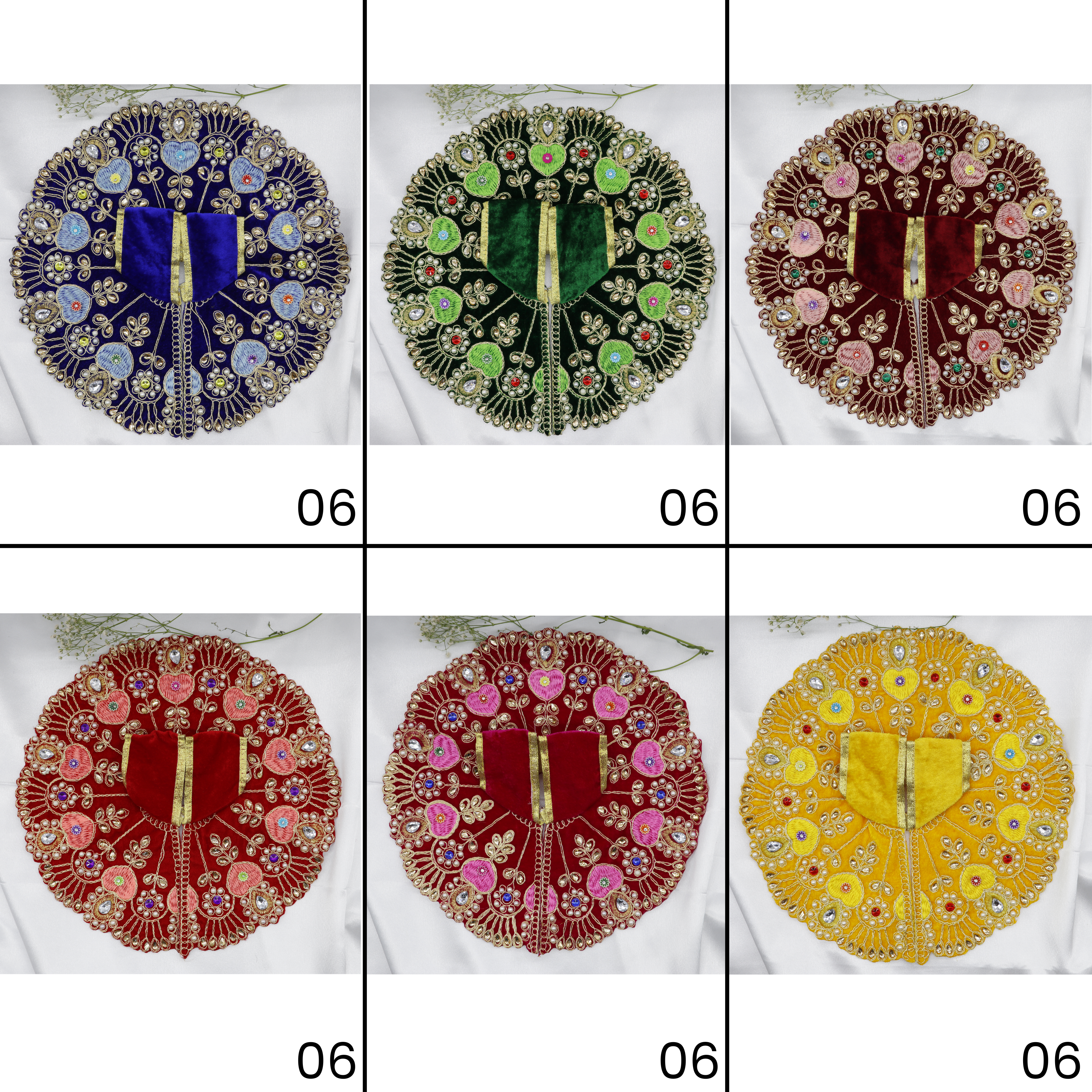 Heera Moti Velvet Base Laddu Gopal Dress - Mix Color/ Pack of 12 (6 X 2)