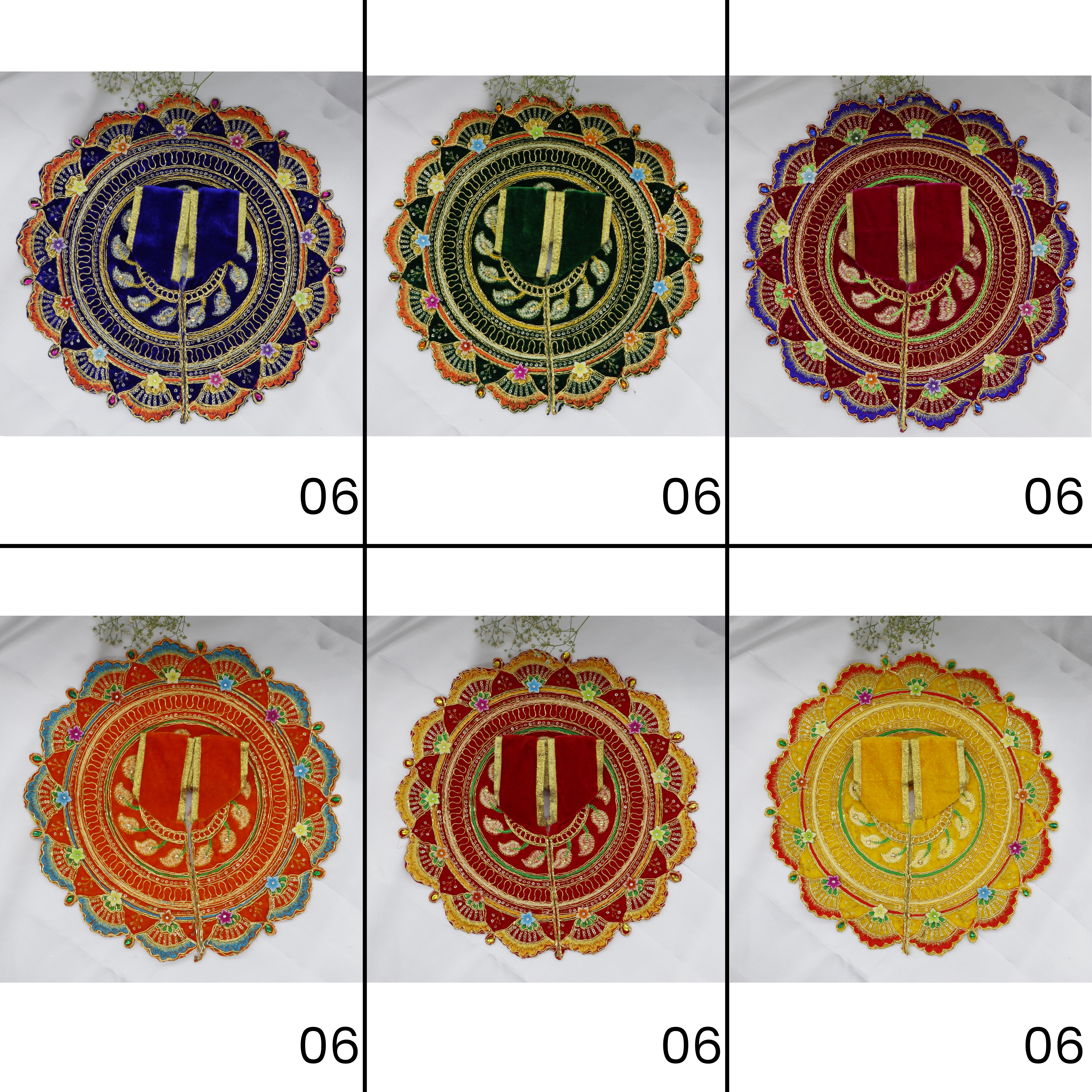 ફૂલ પત્તી ઝરી વર્ક લાડુ ગોપાલ ડ્રેસ - મિક્સ કલર/ ૧૨ (૬ X ૨) નું પેક