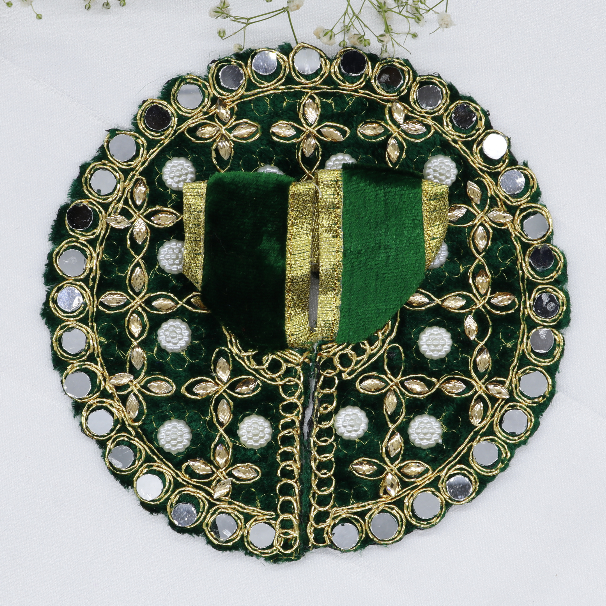 Makhmali Moti Mirror Work Laddu Gopal Dress