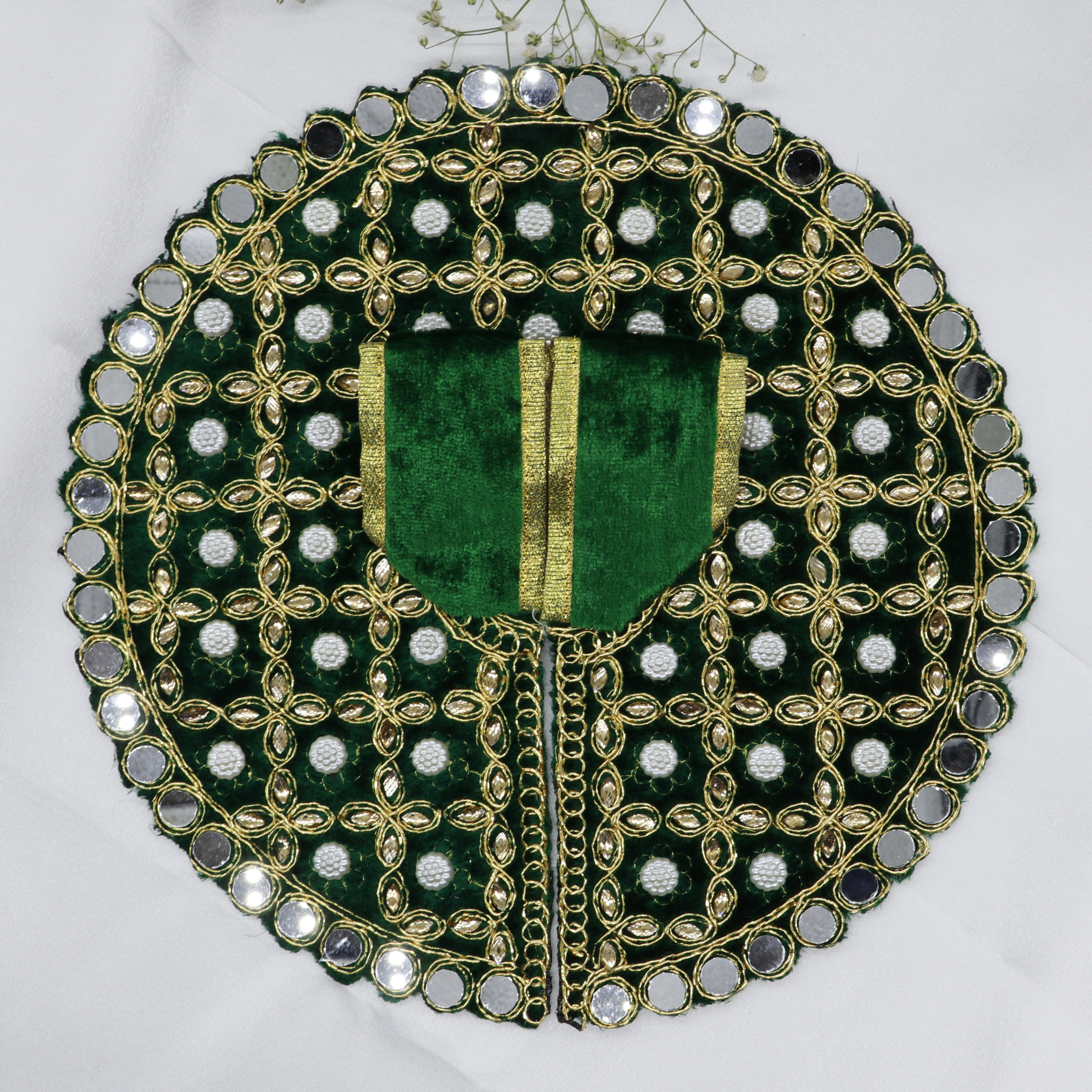 Makhmali Moti Mirror Work Laddu Gopal Dress