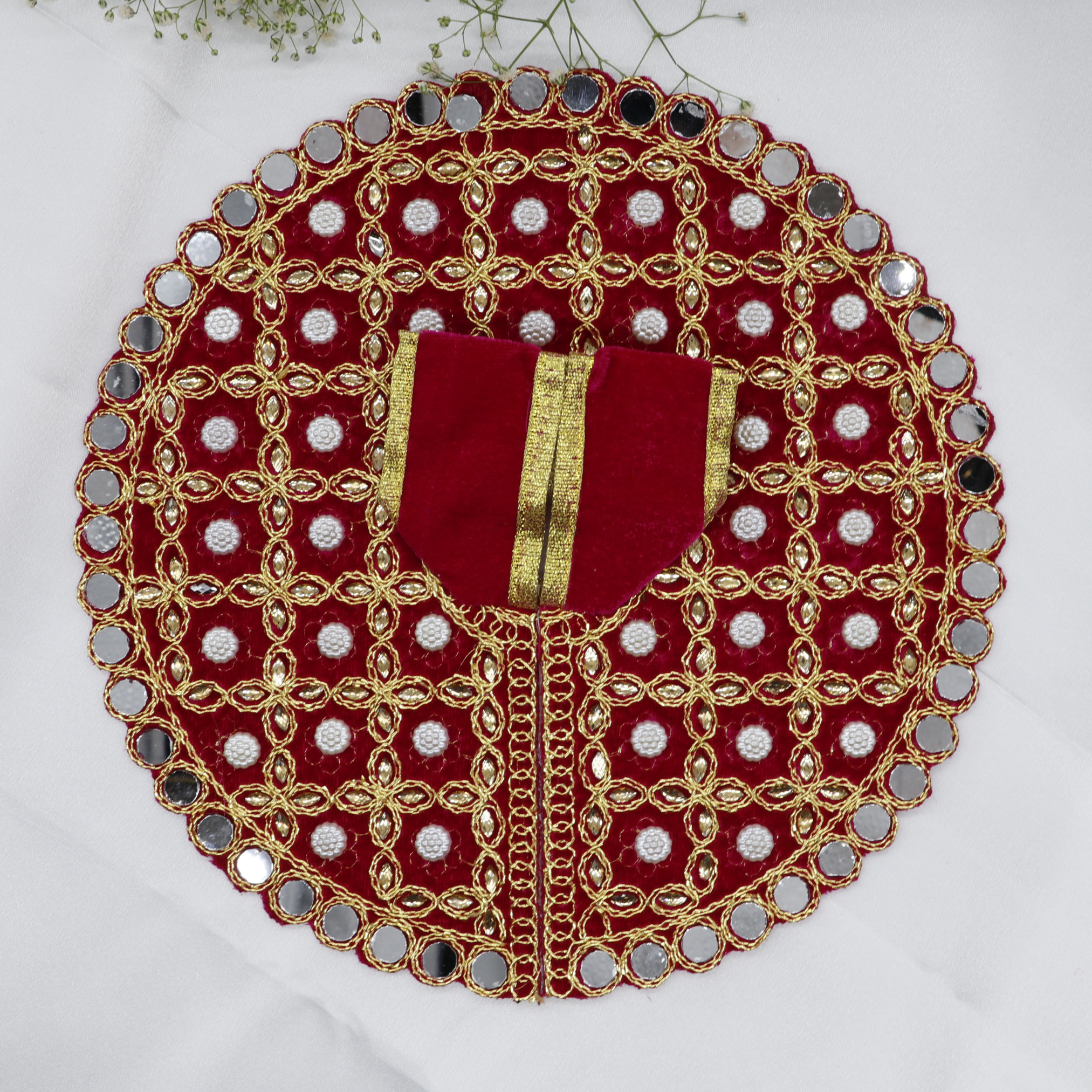 Makhmali Moti Mirror Work Laddu Gopal Dress