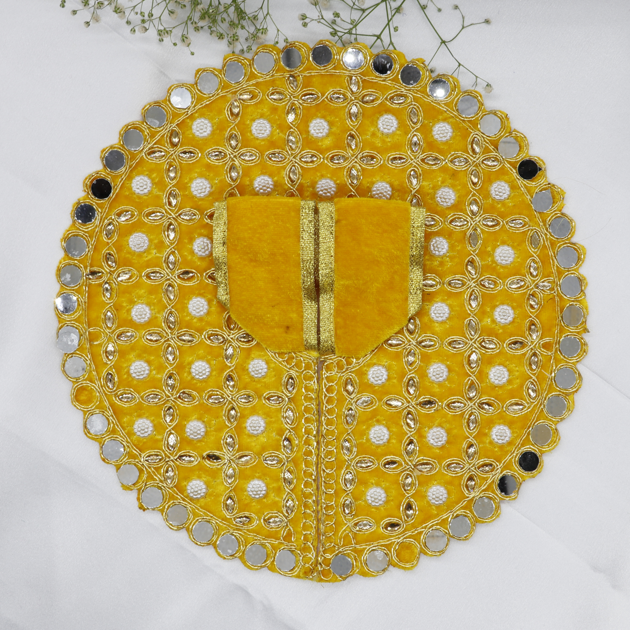 Makhmali Moti Mirror Work Laddu Gopal Dress