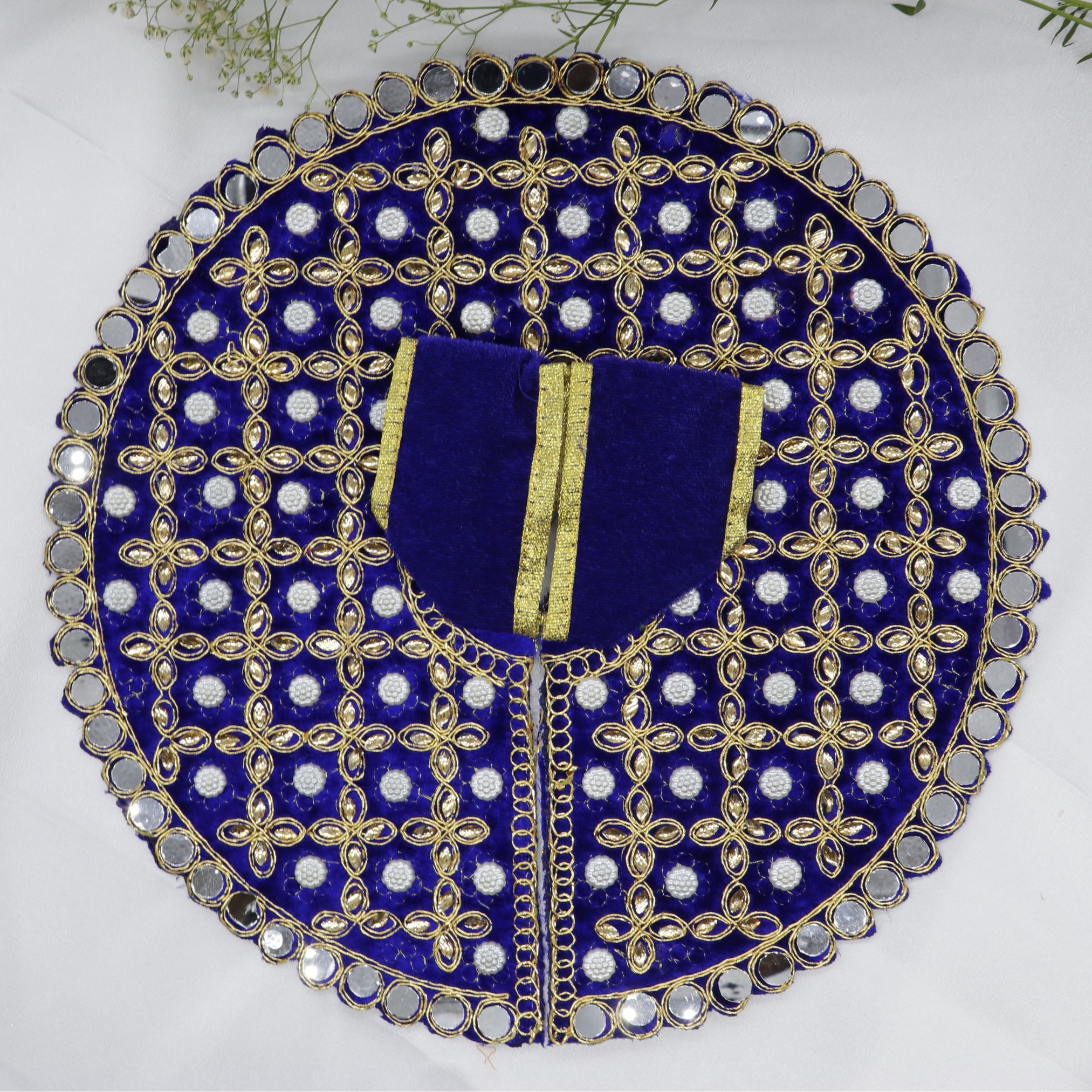 Makhmali Moti Mirror Work Laddu Gopal Dress