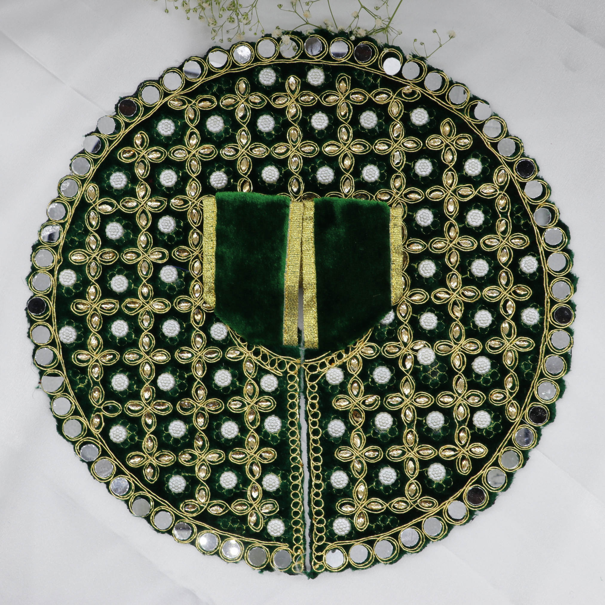 Makhmali Moti Mirror Work Laddu Gopal Dress