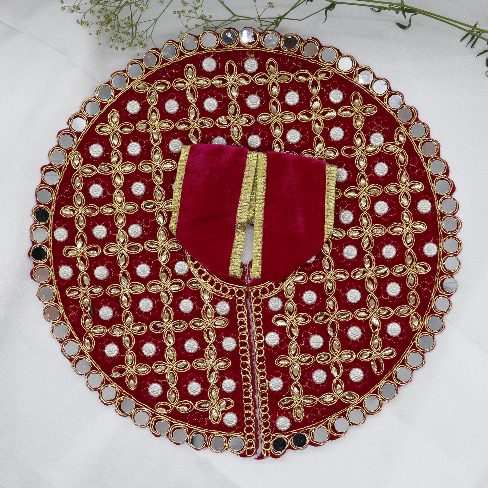 Makhmali Moti Mirror Work Laddu Gopal Dress