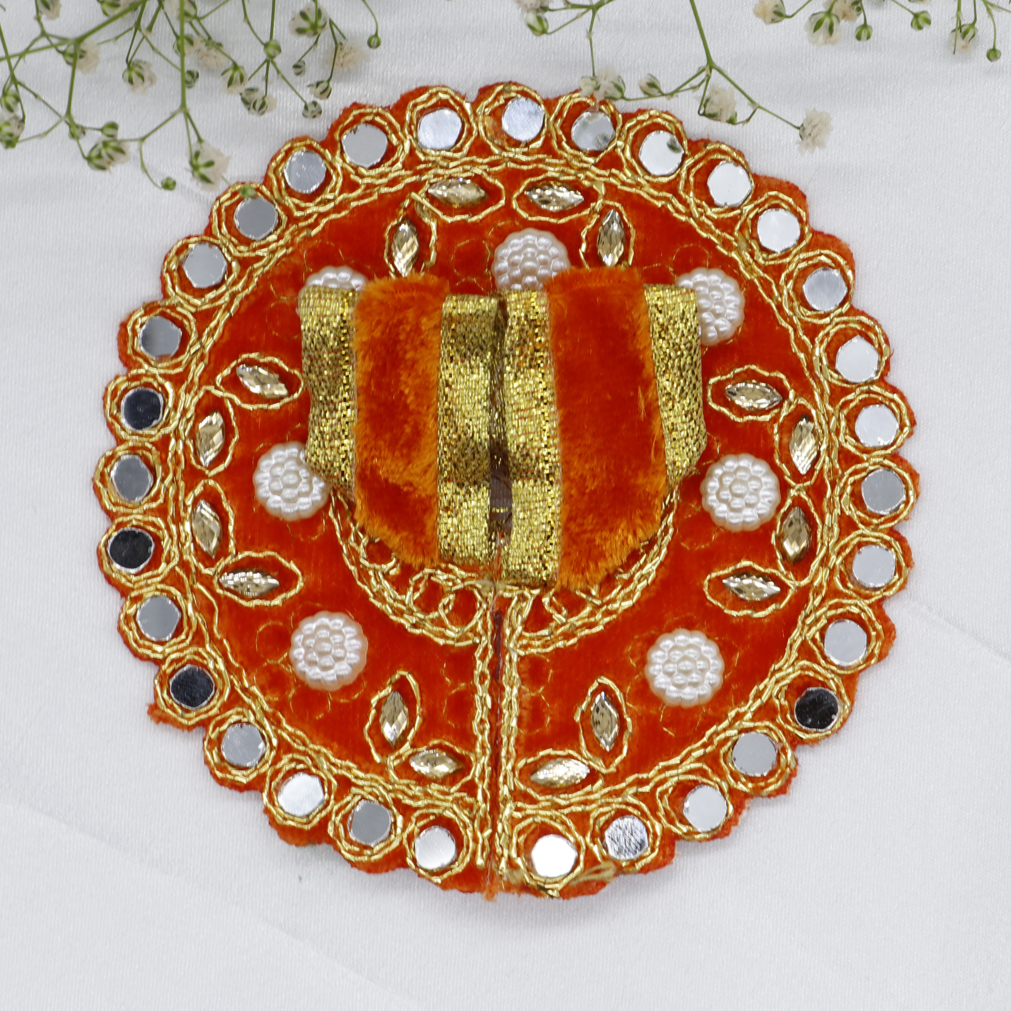 Makhmali Moti Mirror Work Laddu Gopal Dress