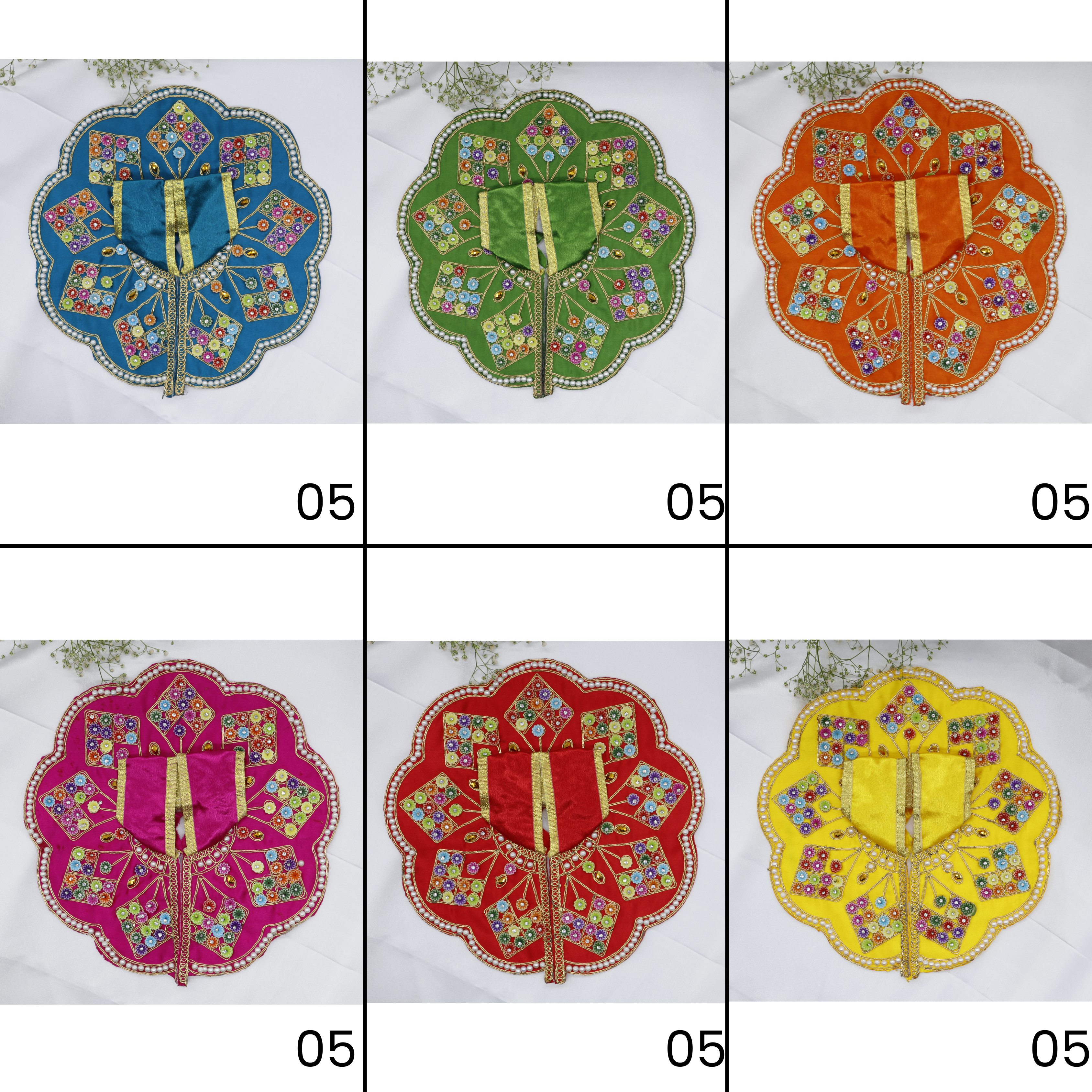 રંગીલી બુટી ડિઝાઇનના લાડુ ગોપાલ ડ્રેસ - મિક્સ કલર