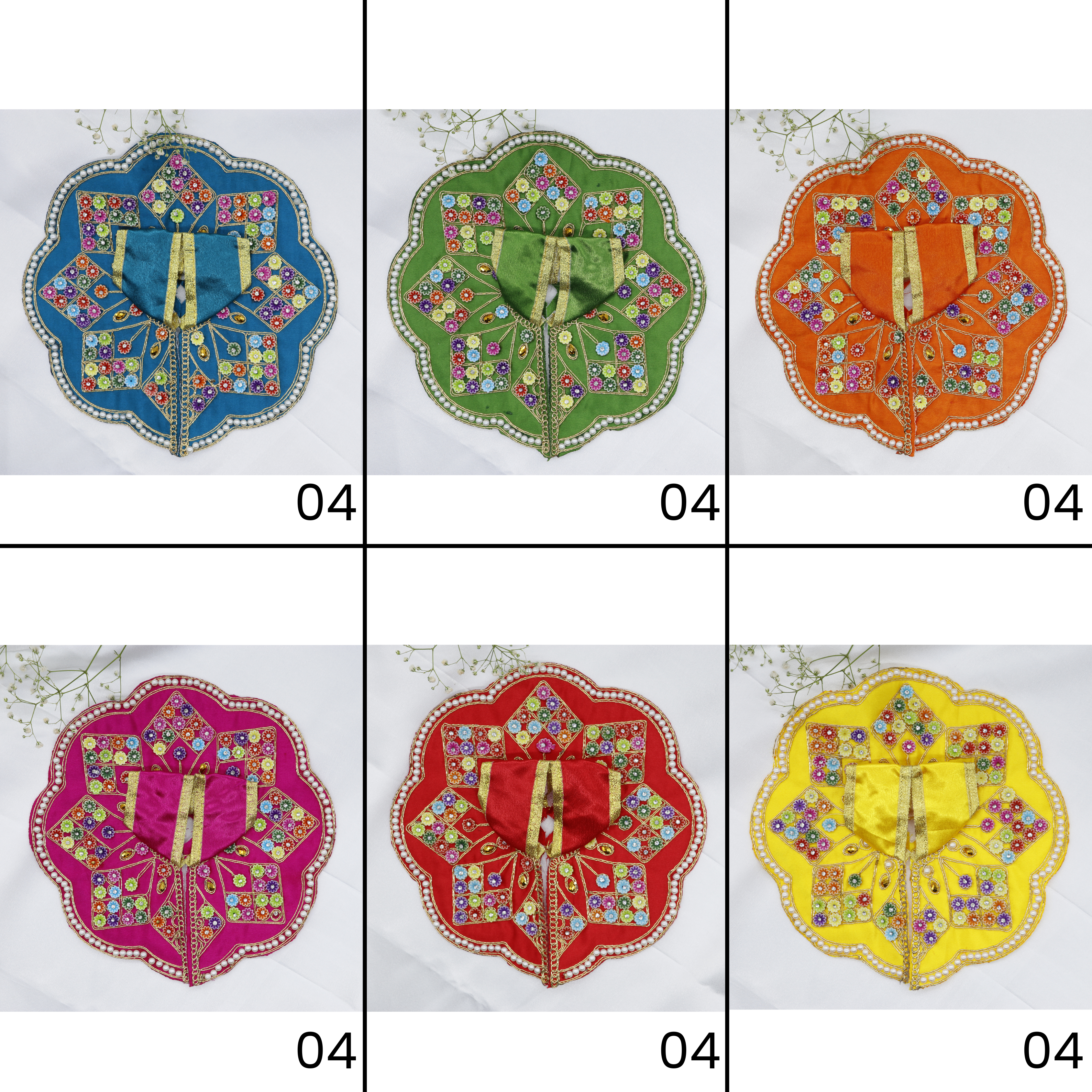 રંગીલી બુટી ડિઝાઇનના લાડુ ગોપાલ ડ્રેસ - મિક્સ કલર