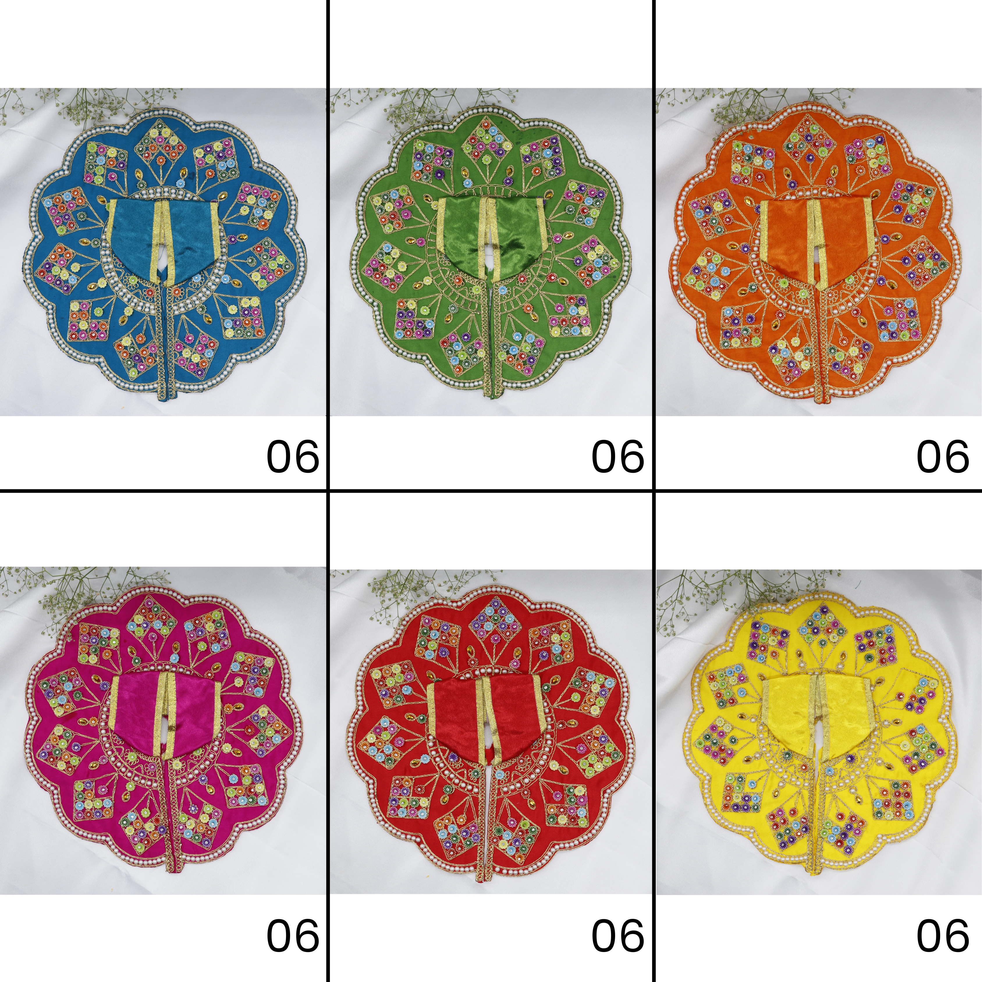 રંગીલી બુટી ડિઝાઇનના લાડુ ગોપાલ ડ્રેસ - મિક્સ કલર