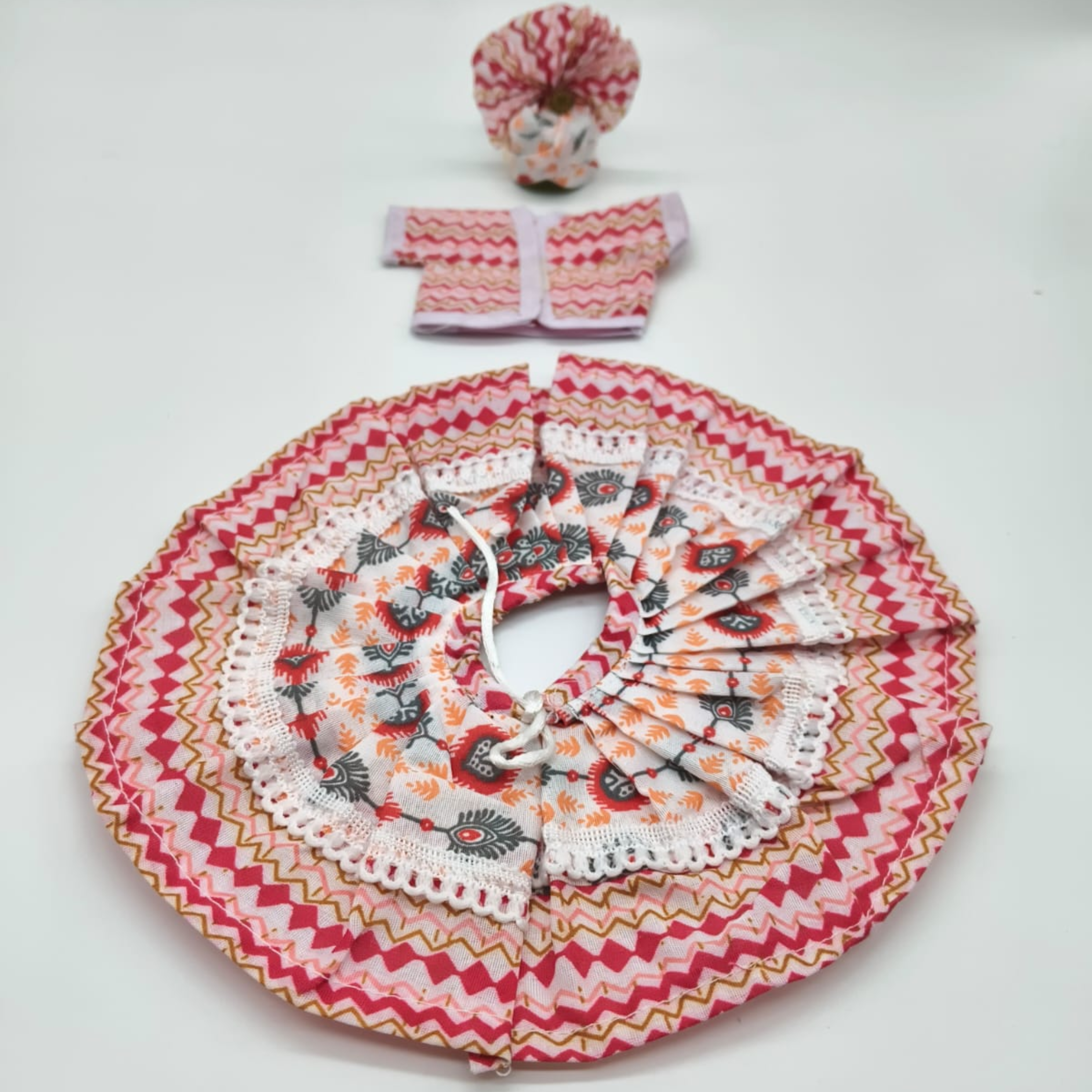 Cotton Lace Poshak With Mukut For Laddu Gopal