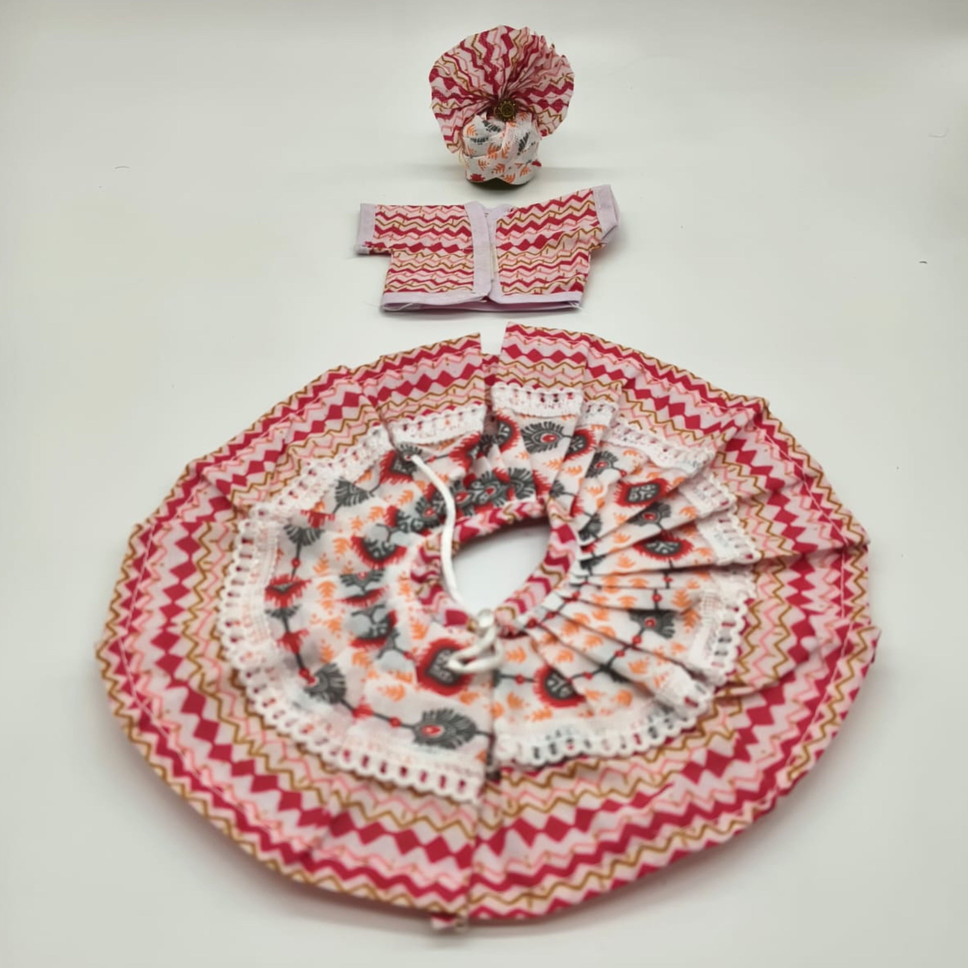 Cotton Lace Poshak With Mukut For Laddu Gopal