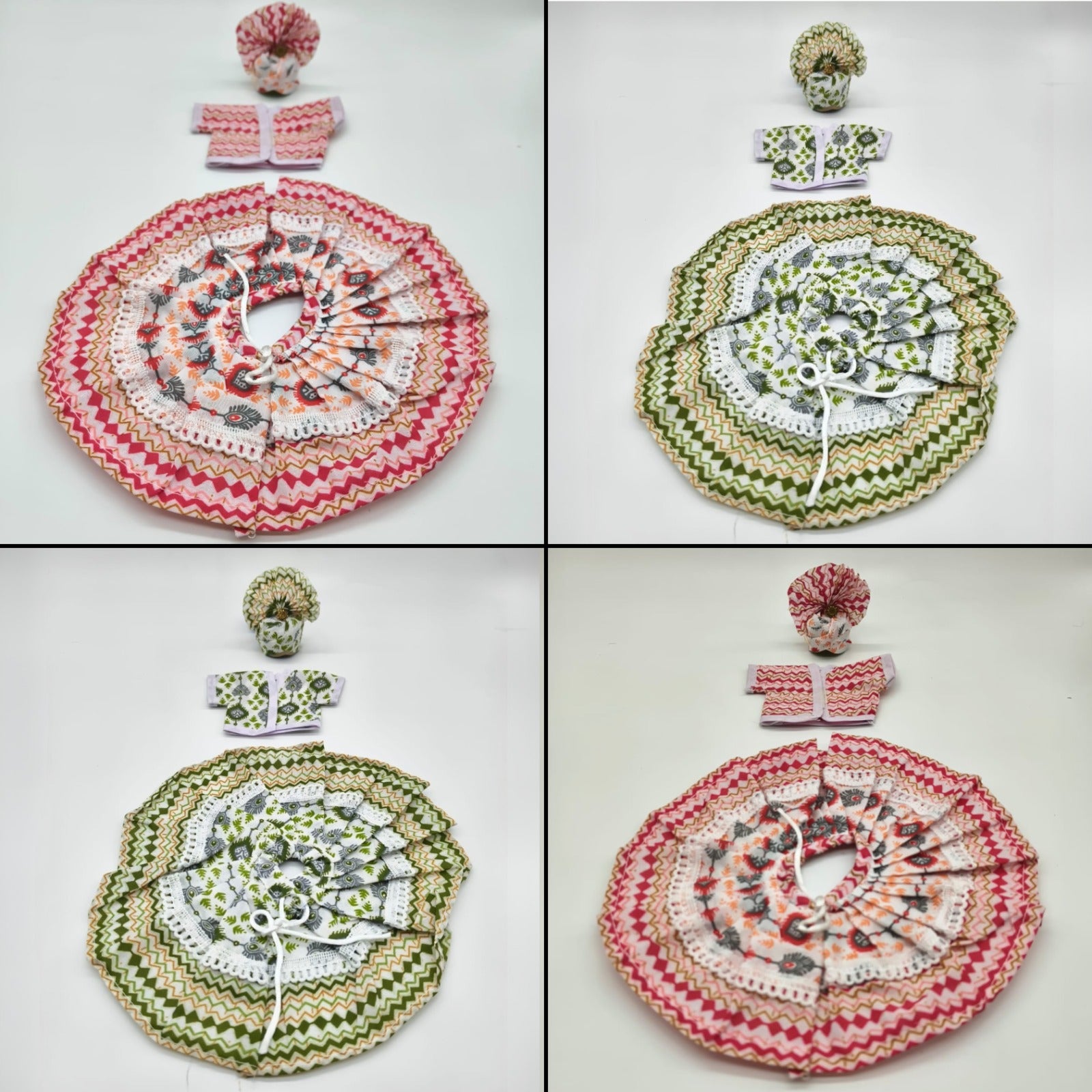Cotton Lace Poshak With Mukut For Laddu Gopal - Pack of 12