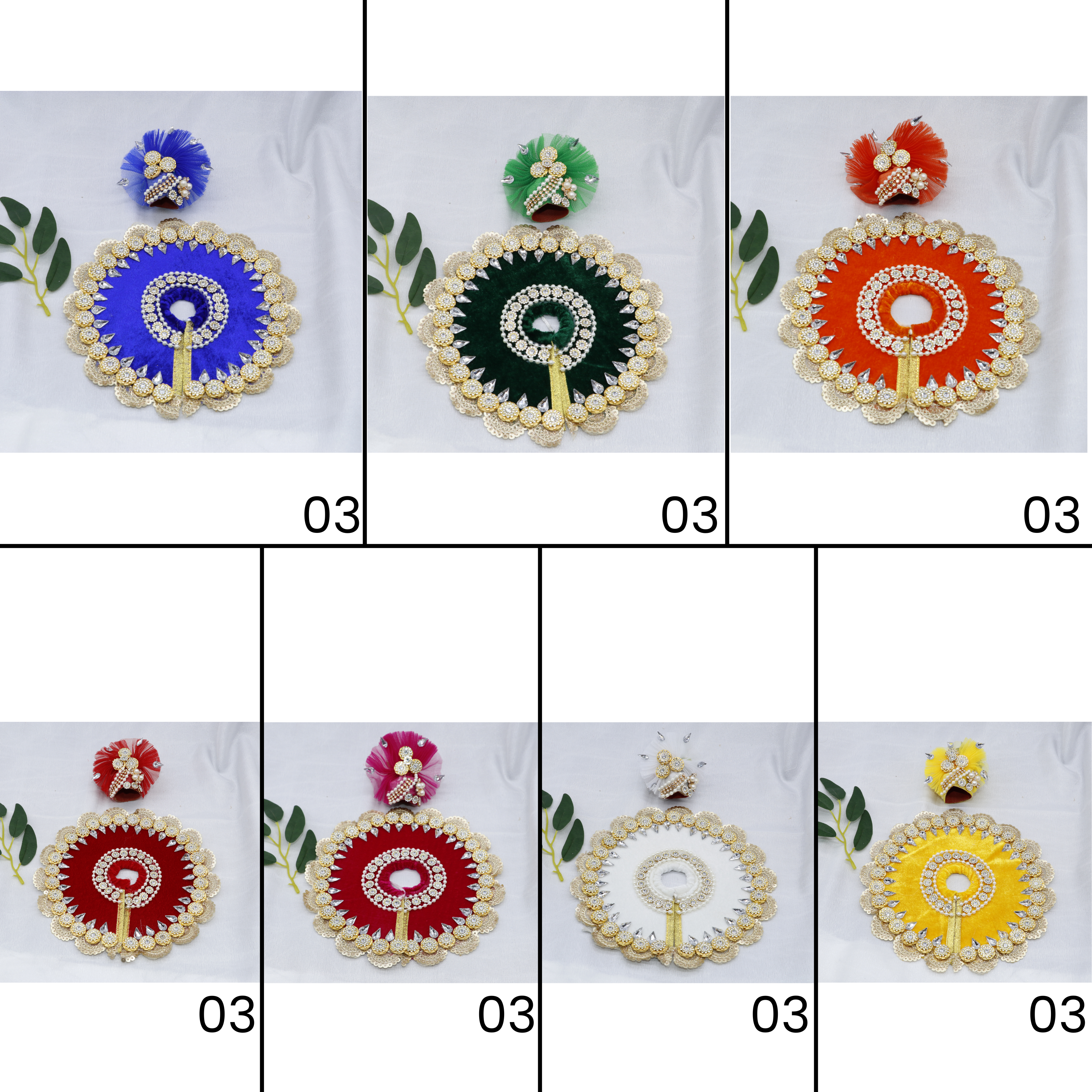 મુકુટ સાથે સ્ટોન વર્ક લાડુ ગોપાલ ડ્રેસ - મિક્સ કલર / 7 નું પેક