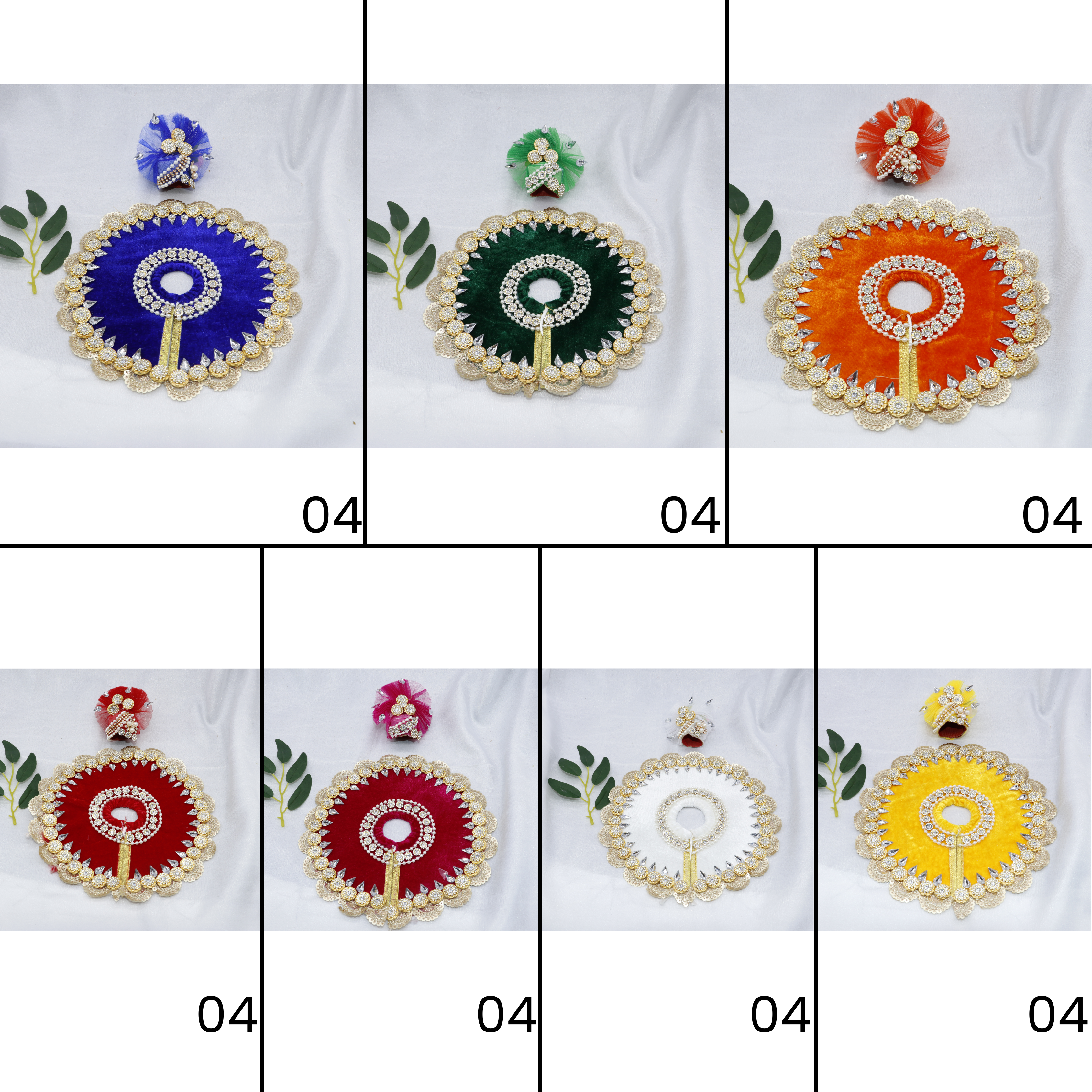 મુકુટ સાથે સ્ટોન વર્ક લાડુ ગોપાલ ડ્રેસ - મિક્સ કલર / 7 નું પેક