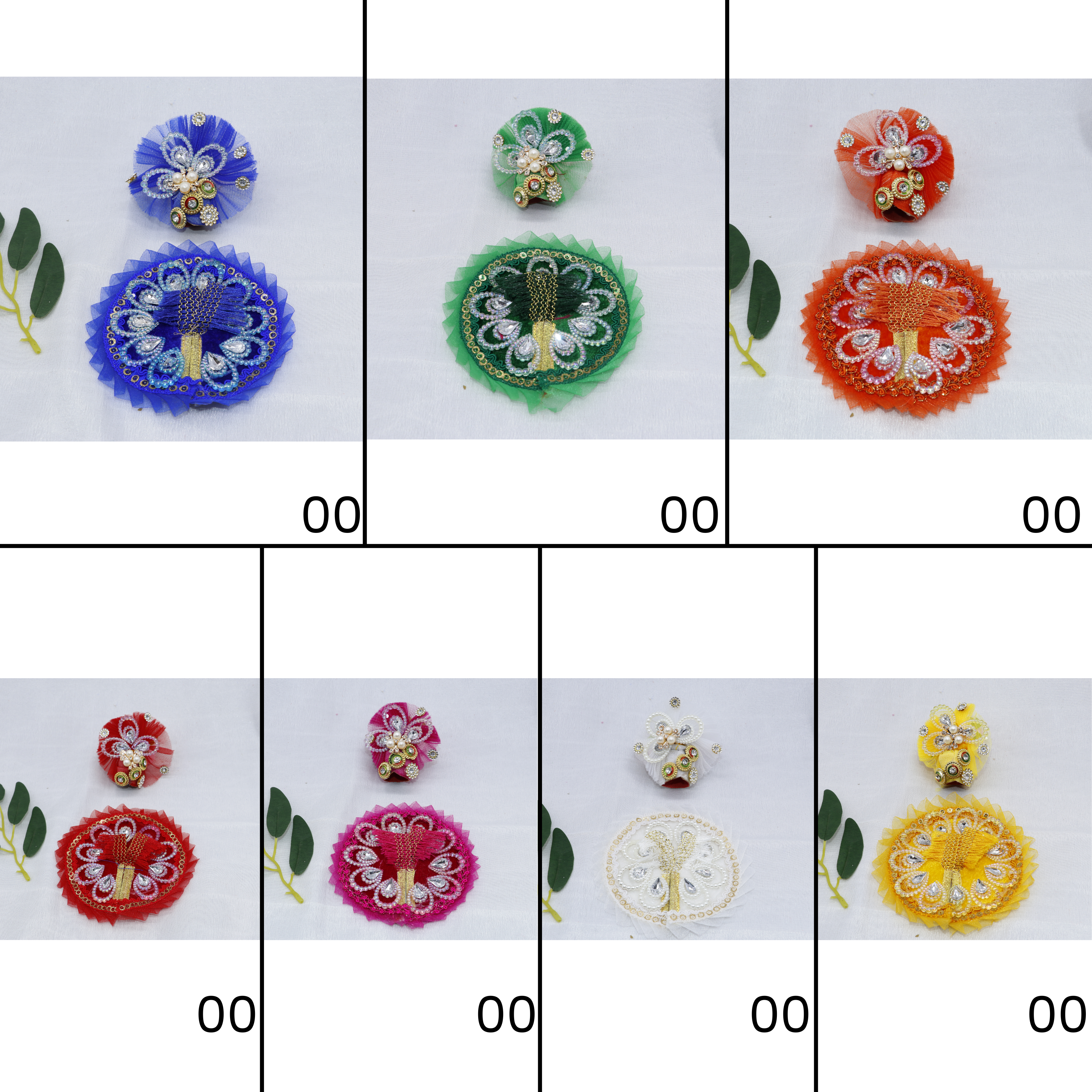 મુકુટ સાથે પંખ શ્રૃંગાર લાડુ ગોપાલ ડ્રેસ - મિક્સ કલર / 7 નો પેક