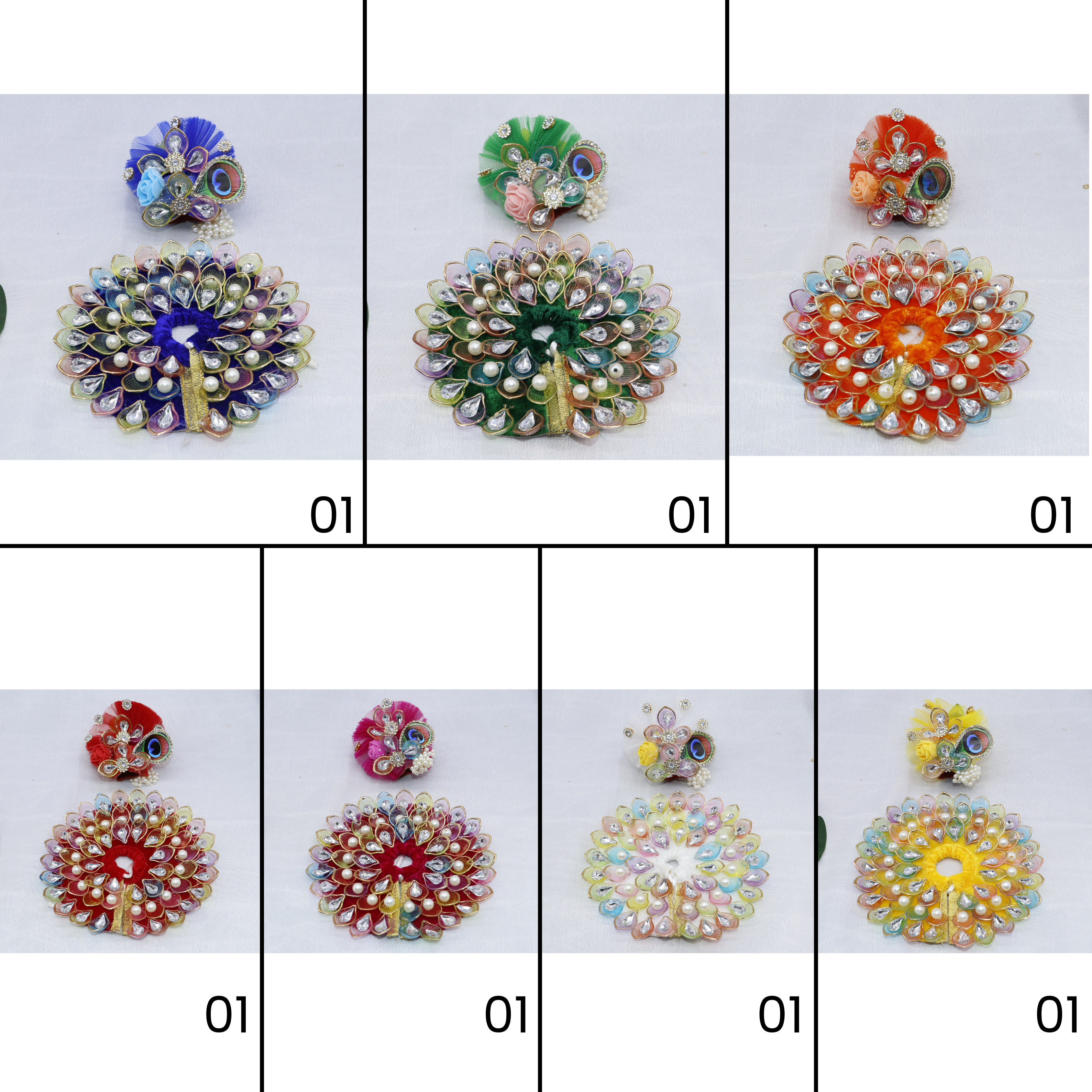 મુકુટ સાથે નવ-રત્ન લડ્ડુ ગોપાલ ડ્રેસ - મિક્સ કલર / 7 નું પેક