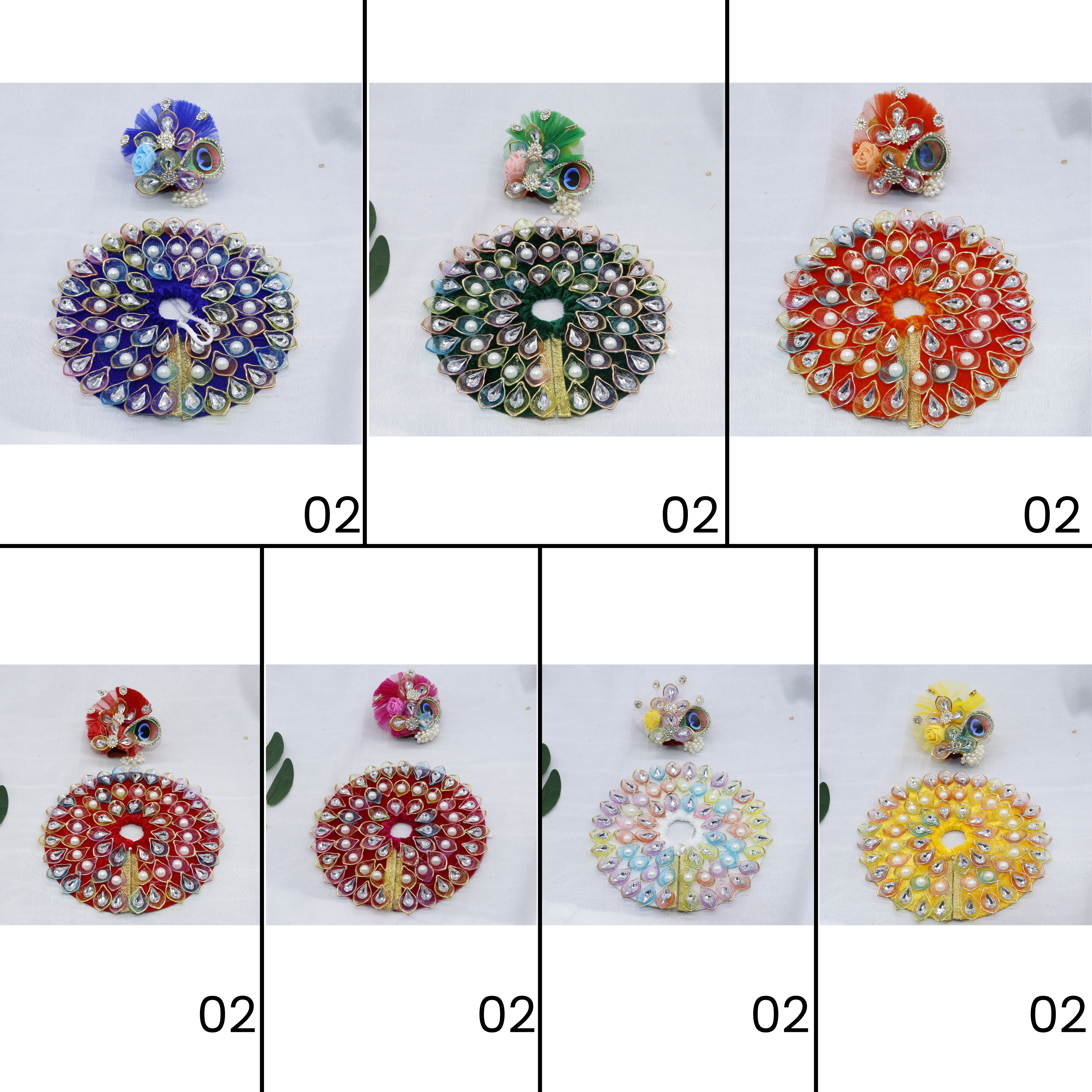 મુકુટ સાથે નવ-રત્ન લડ્ડુ ગોપાલ ડ્રેસ - મિક્સ કલર / 7 નું પેક