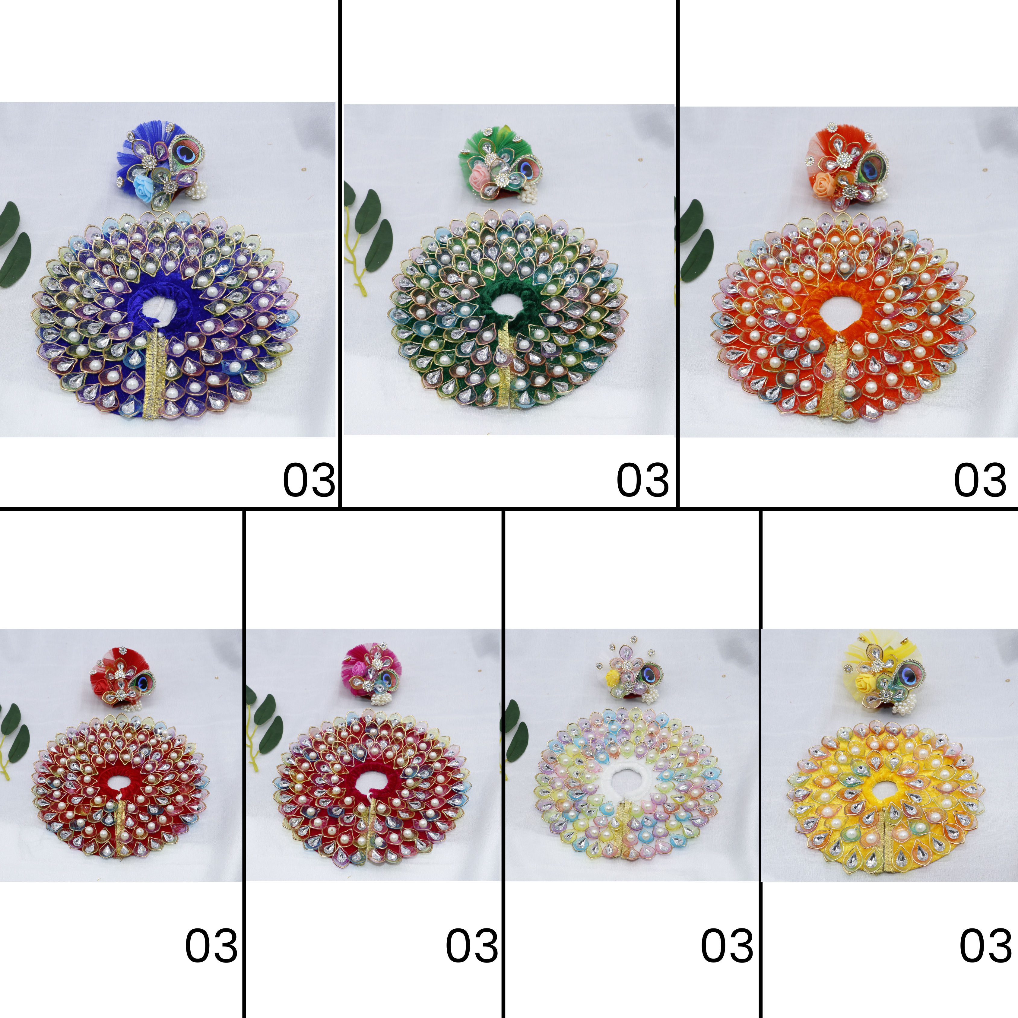 મુકુટ સાથે નવ-રત્ન લડ્ડુ ગોપાલ ડ્રેસ - મિક્સ કલર / 7 નું પેક