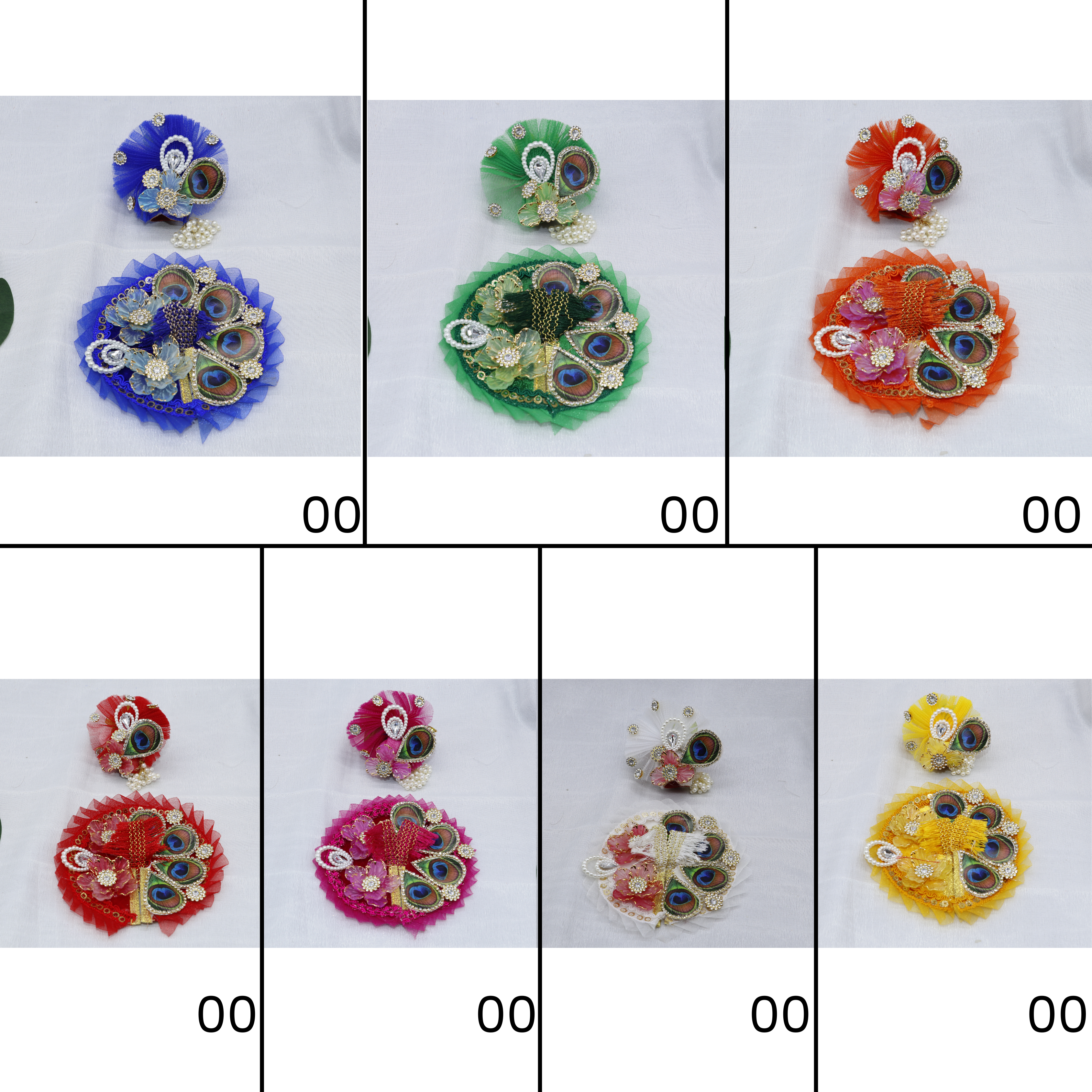 મુકુટ સાથે પંખ મંડળ લાડુ ગોપાલ ડ્રેસ - મિક્સ કલર / 7 નો પેક